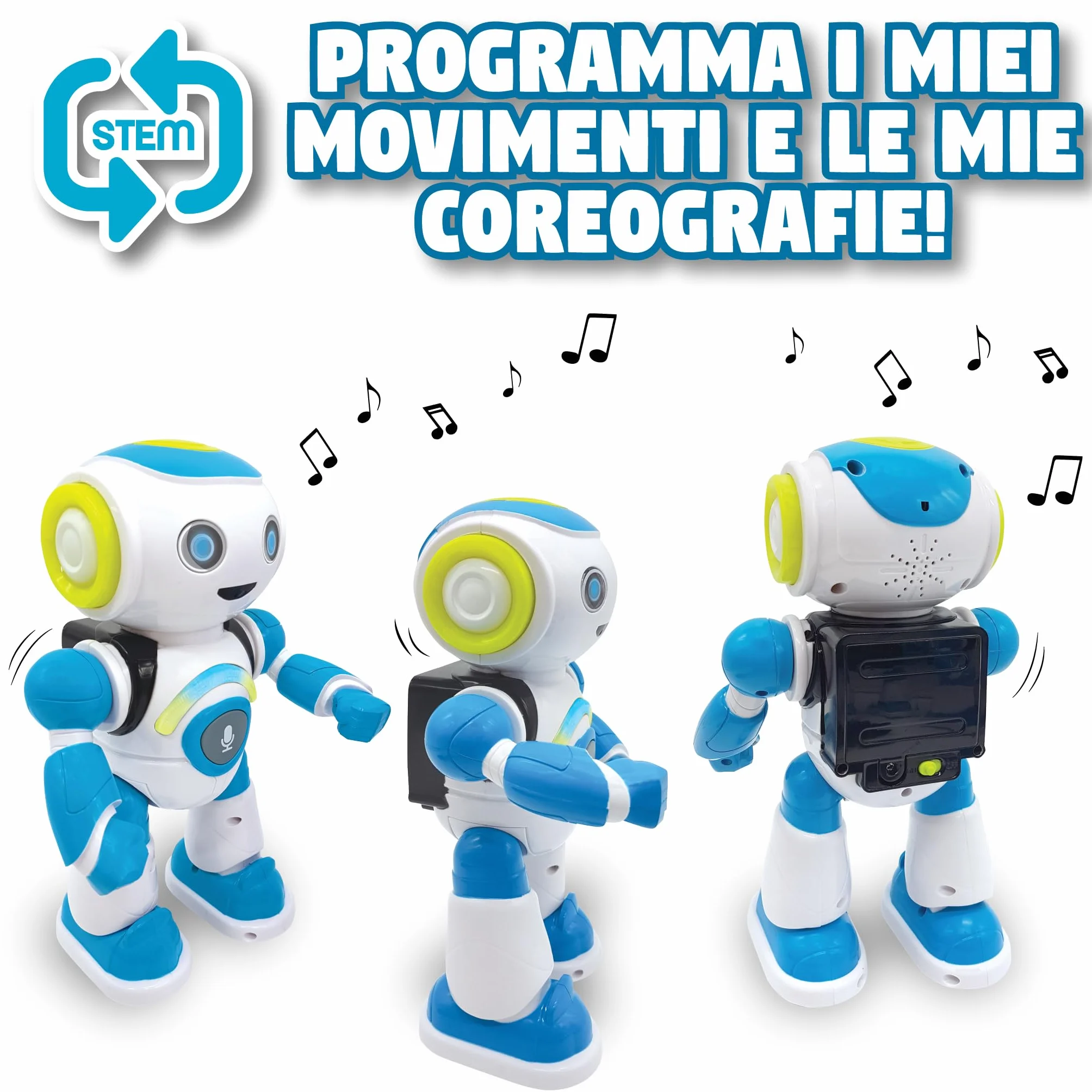 Lexibook, Powerman Jr., Robot giocattolo intelligente interattivo che legge nella mente giocattolo per bambini che ballano musica, Blu, ROB20IT