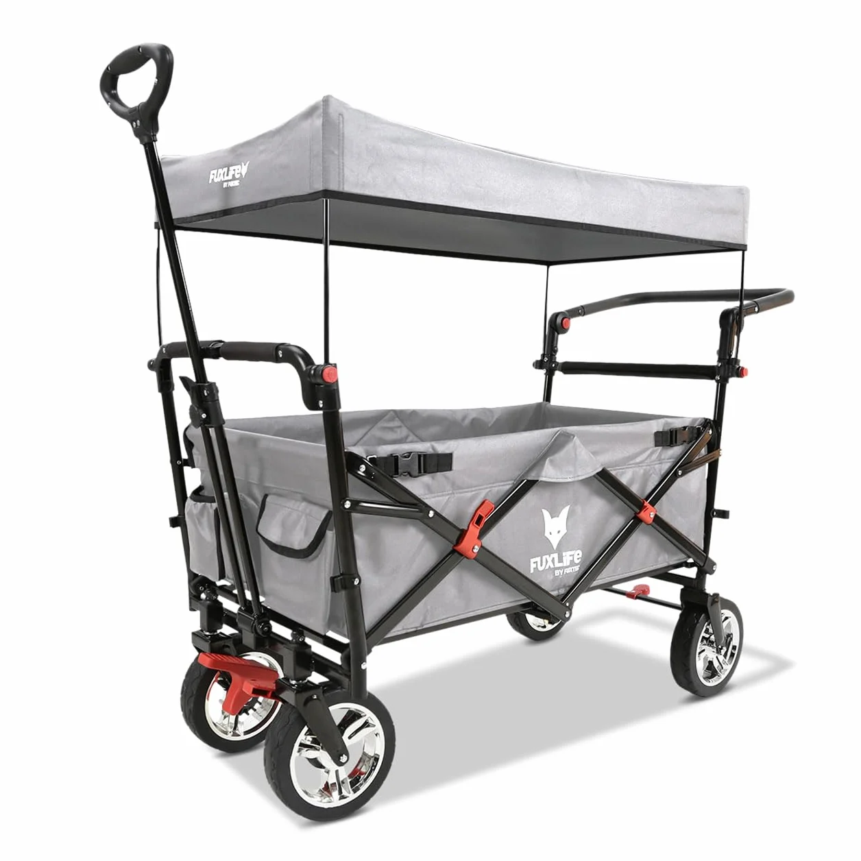 FUXLIFE Carrello Pieghevole - Compact - FX-CT700 Grigio • Bollerwagen richiudibile per città e viaggi • Salvaspazio con tettuccio parasole • Portata 75 kg