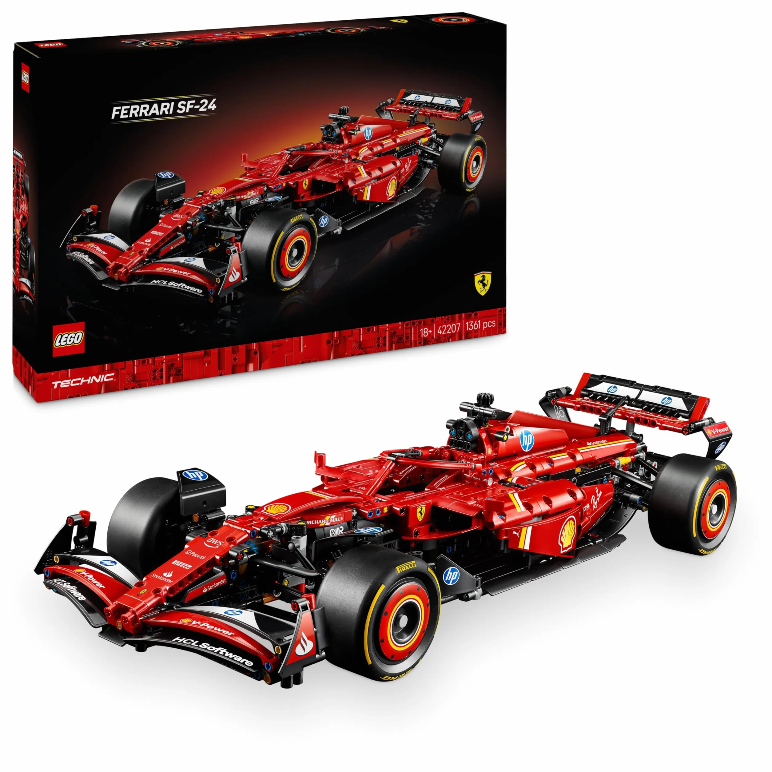 LEGO Technic Monoposto F1 Ferrari SF-24 - Modello di Auto Formula 1 da Collezione in Scala 1:8 con Motore V6, Cambio, Sterzo e DRS, Idea Regalo per Adulti, Uomo e Donna Fan Sport Motoristici 42207