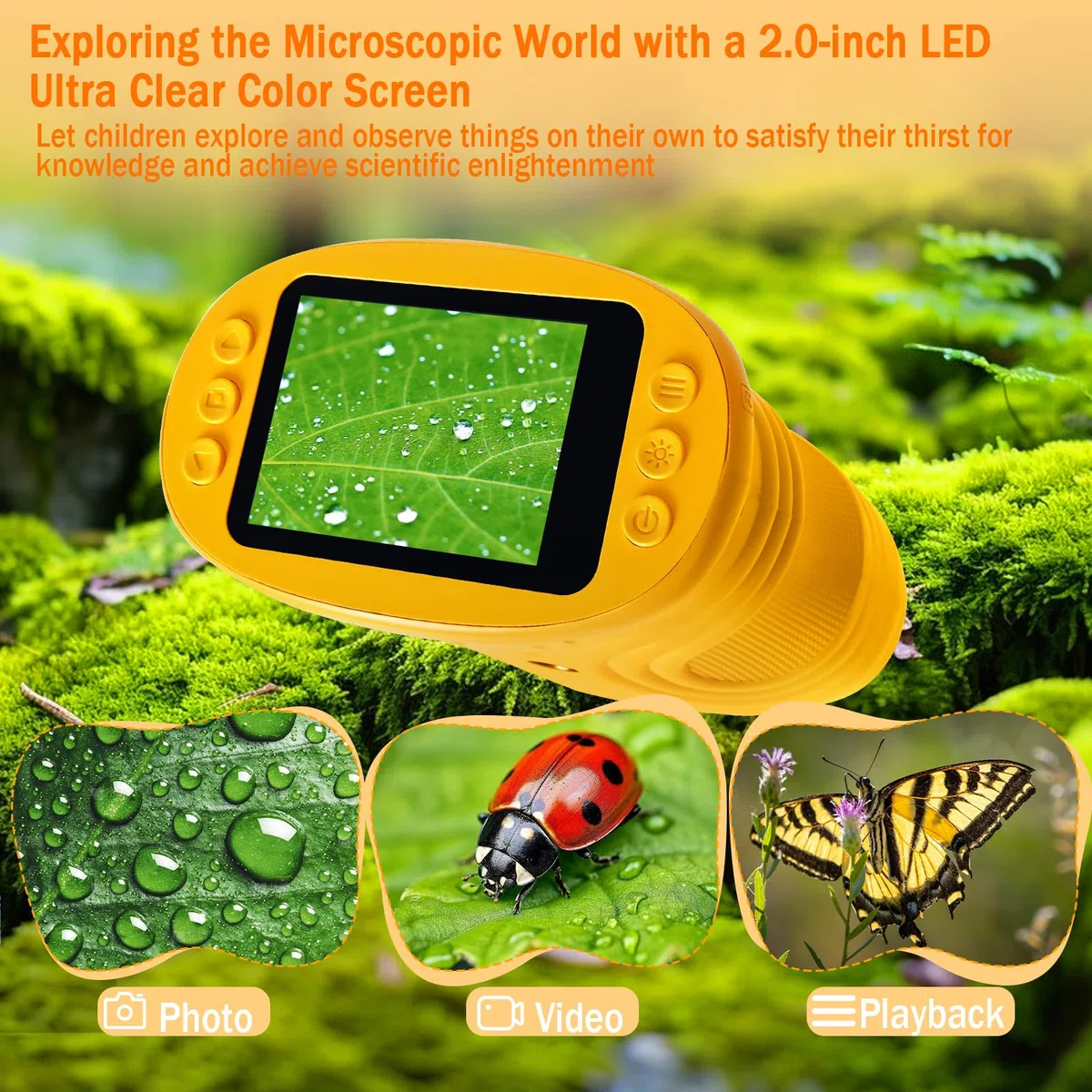 LURICO Microscopio Digitale Bambini Portatile con Schermo HD 1080P, 200-1000x Ingrandimento, Batteria Ricaricabile - Regalo STEM per Esplorazione all’Aperto e Aula, Bambini 4-12 (giallo)