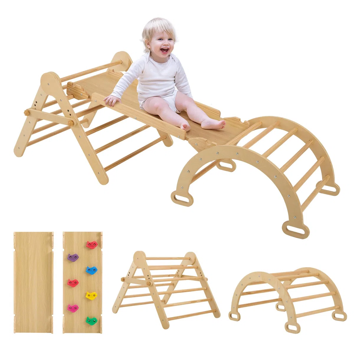 FUNLIO Montessori Pieghevole Triangolo Arrampicata 5 w 1 Regolabile Bambini 2-5 Anni