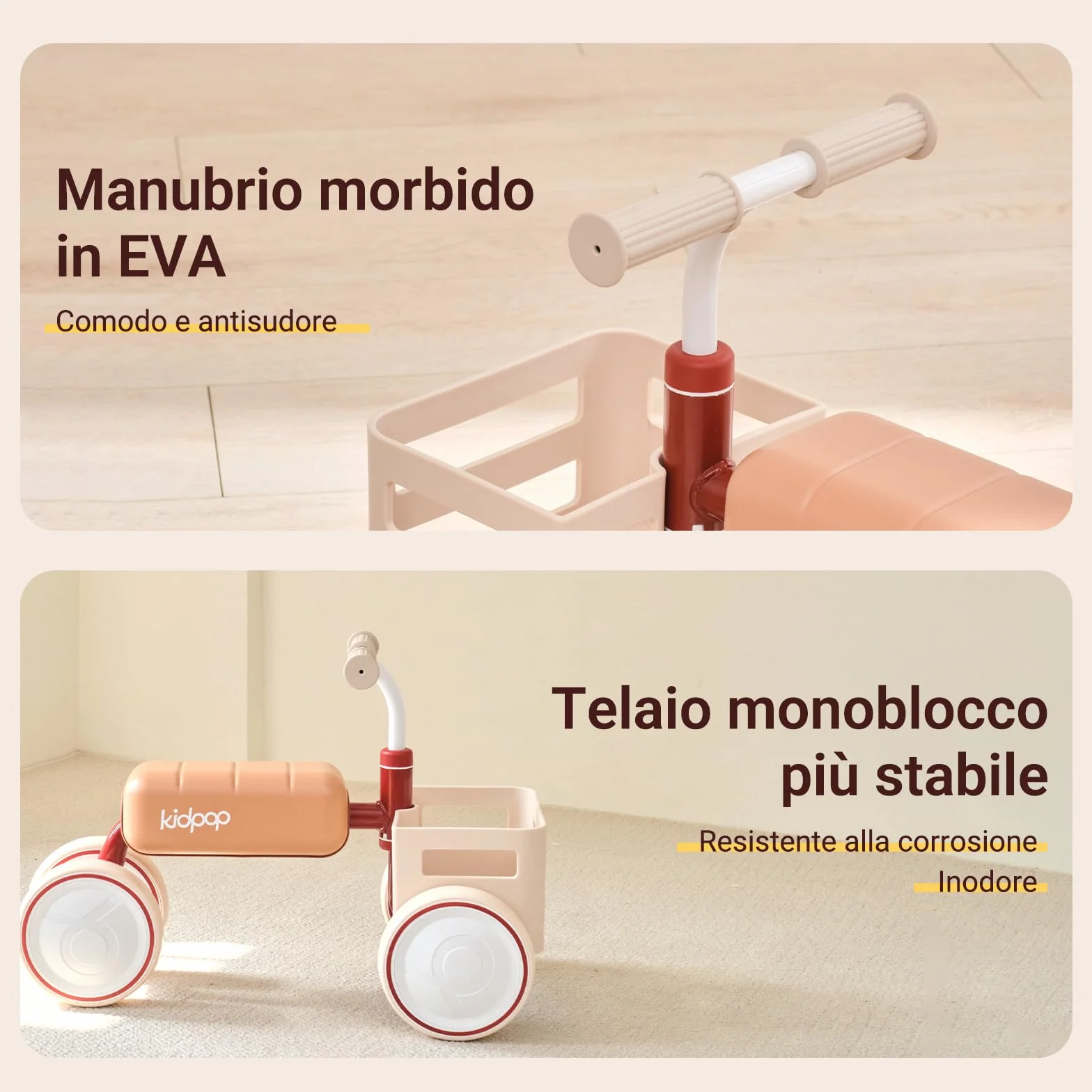 kidpop Toast Balance Bike/Passeggino per Bambini, Veicolo Convertibile, Telaio a Triplo Anti-Ribaltamento, Sedile Rimovibile, Cestino Sicuro per Alimenti