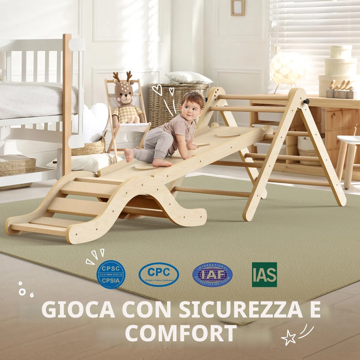 Set da gioco indoor 7 in 1 con scivolo, arco e tappetino per bambini 1-3 anni
