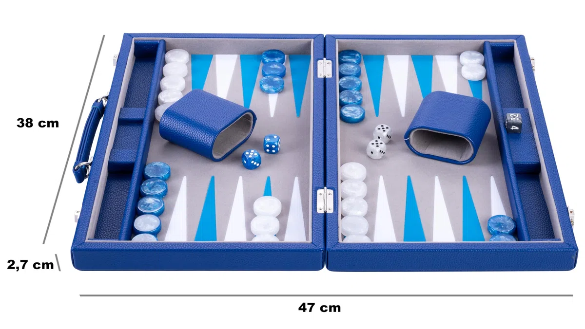 Engelhart - 250521 - Backgammon Deluxe 15" (38 cm) - Gioco di Strategia in Valigetta Elegante - Similpelle, Feltro, Pedine e Dadi Perlati