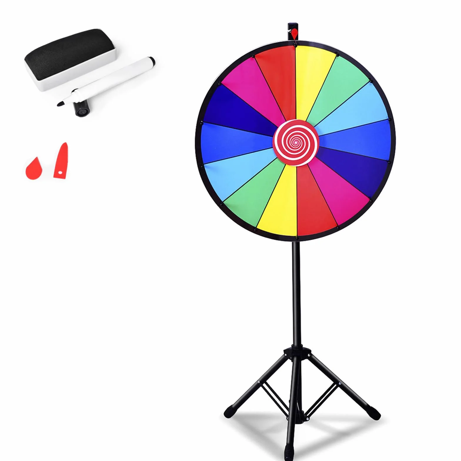 SOARS Ruota della Fortuna 24'', 14 Shot, da Terra con Altezza Regolabile, con Pennarello e Cancellino Riutilizzabile, Base Stabile a Treppiede, per Feste, Carnevale e Ferie (Ø60 cm, 111-157cm)