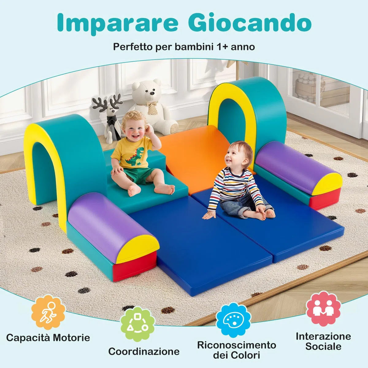 COSTWAY Set di 10 Blocchi da Arrampicata in Schiuma, Palestra da Gioco in Morbida Pelle Sintetica, Strutture Leggere per Scalare, Arrampicarsi, Scivolare, per Bambini 1+ Anno (Verde)