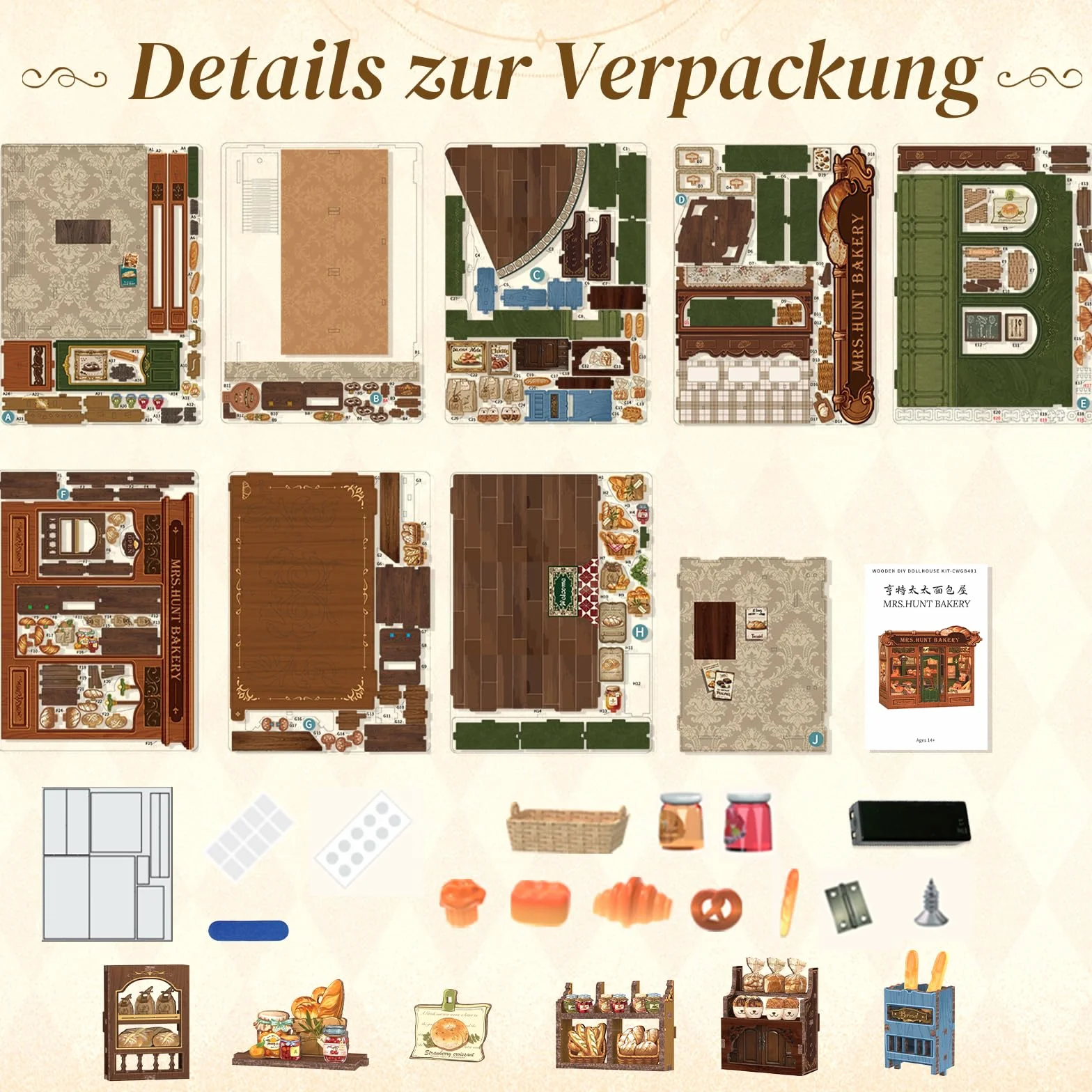 Cutefun DIY Case delle bambole Book Nook Model Kit, Reggilibri Scaffale Inserto Decorazione con Luce LED,Kit di Costruzione di Modellini in Legno per (MRS.HUNT BAKERY)