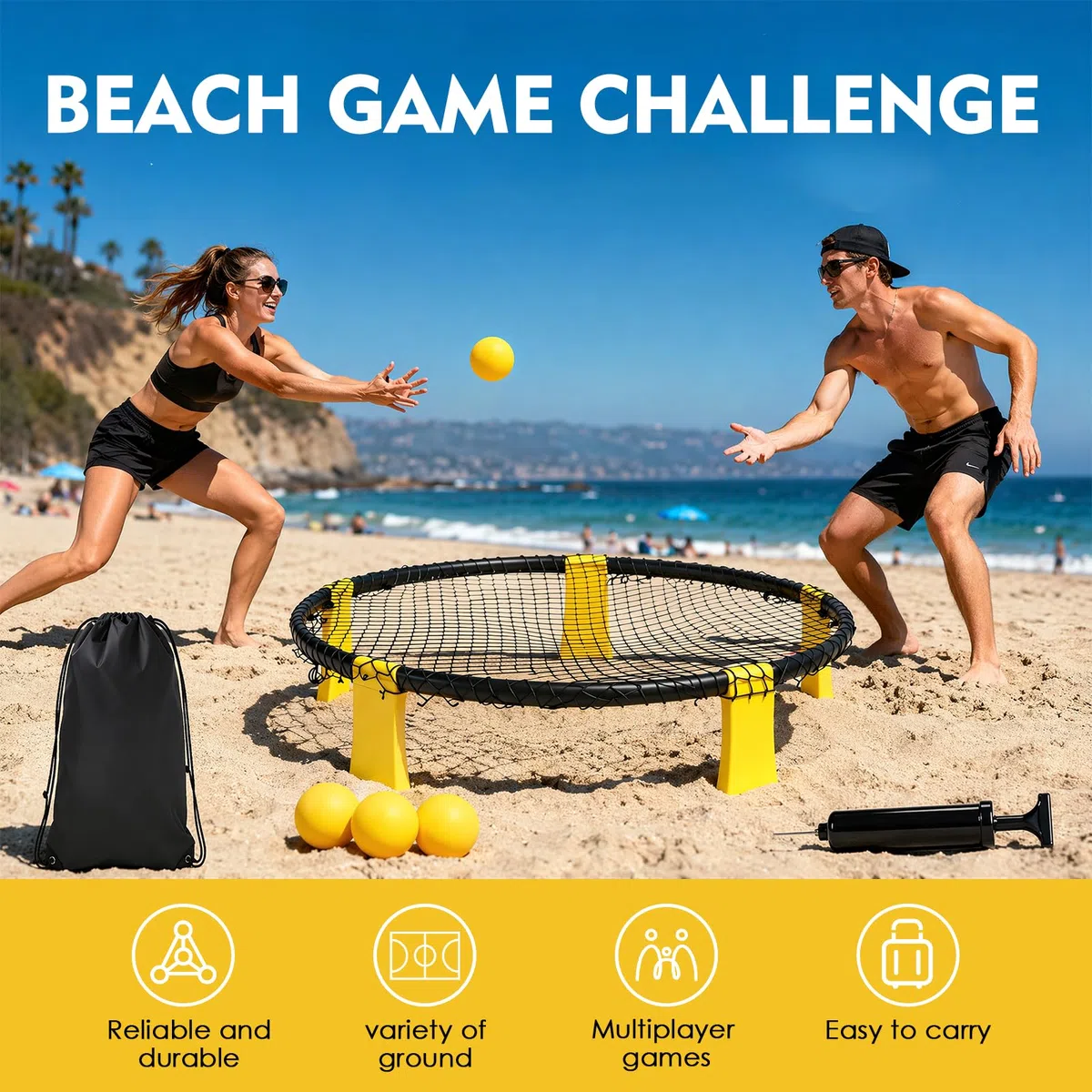 Set Roundnet Completo con 3 Palline, Rete, Pompa e Borsa da Trasporto, Gioco da Spiaggia e Giardino per 2-6 Giocatori