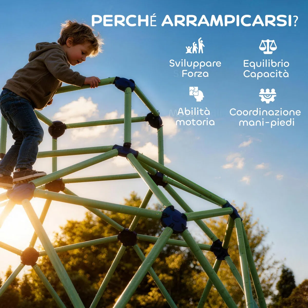 AIYAPLAY Gioco Arrampicata Bambini 3-8 Anni a Cupola per Interno ed Esterno con Bordi Smussati, Gioco per Bambini in Plastica, 182.5x182.5x119 cm, Verde e Viola