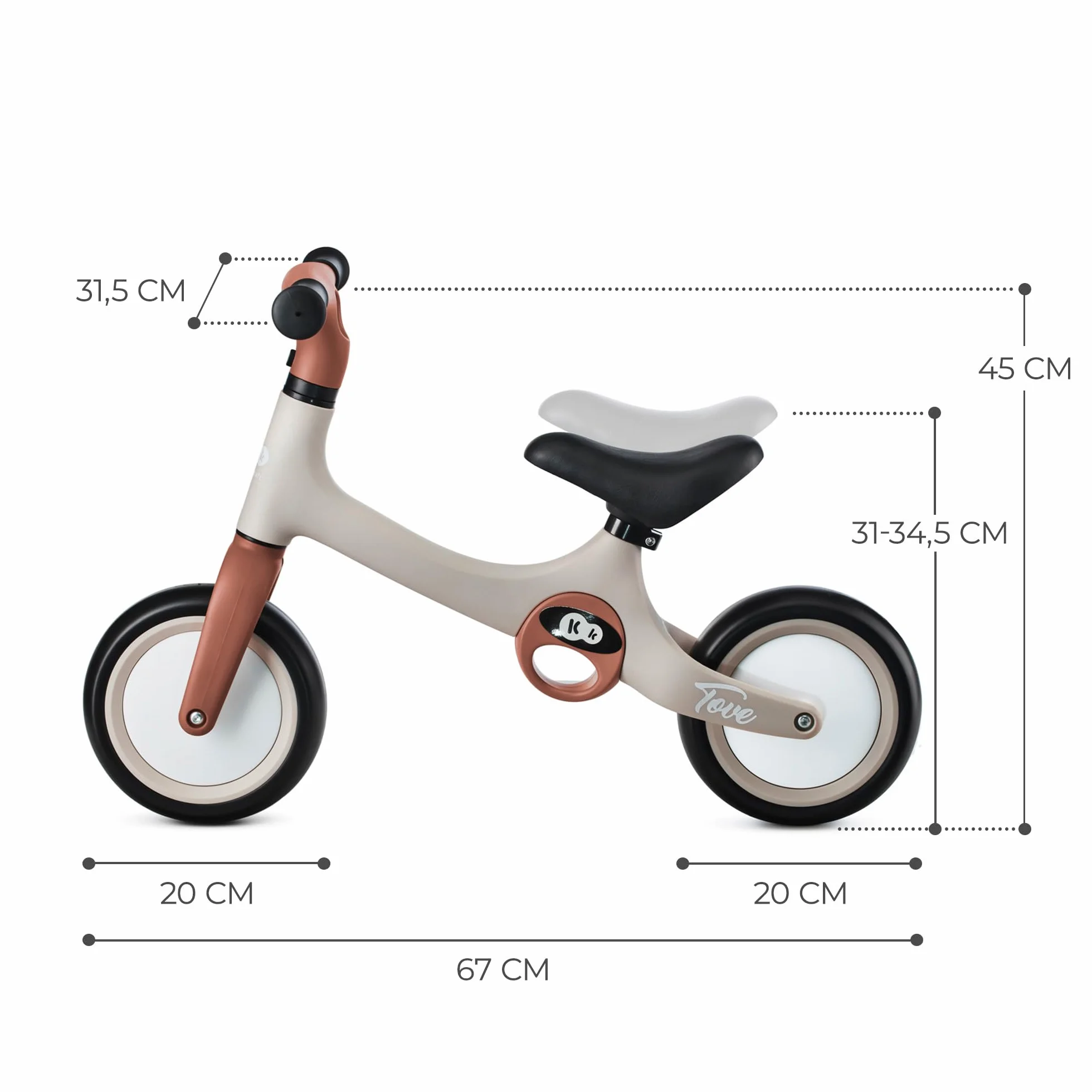 kk Kinderkraft TOVE Bicicletta bambini da 1,5 anni, Bici senza pedali, Design sportivo, Regolazione della sella, Bloccasterzo, Montaggio facile, Struttura leggera - 2 kg, Beige