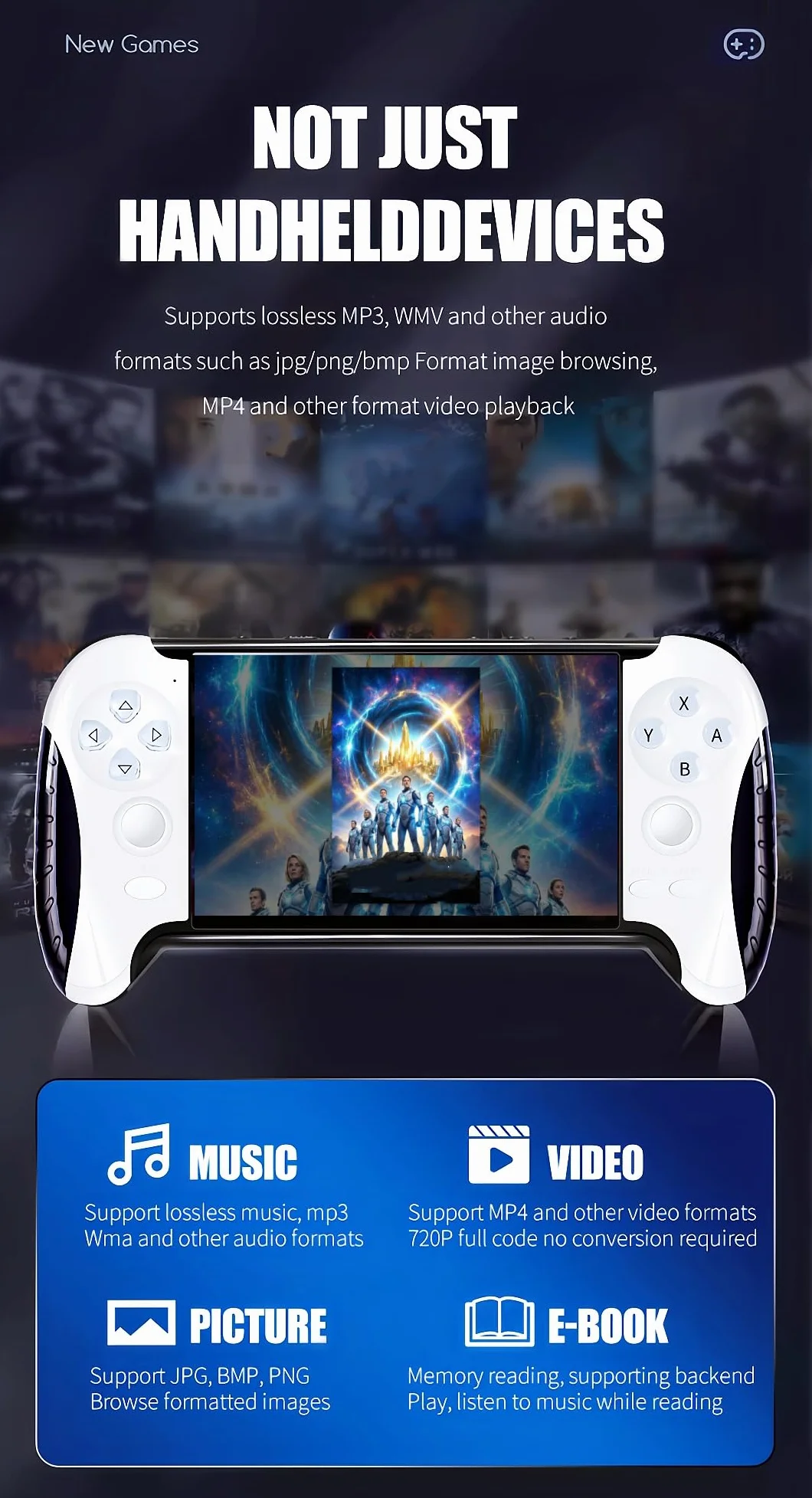 4,3 pollici Console di Videogiochi Portatile Design per Impugnature Creative Emulatori Multipli Output TV MP4/MP3/E-book Puzzle Casuale Retrò Videogiochi Regali di Compleanno/Vacanze