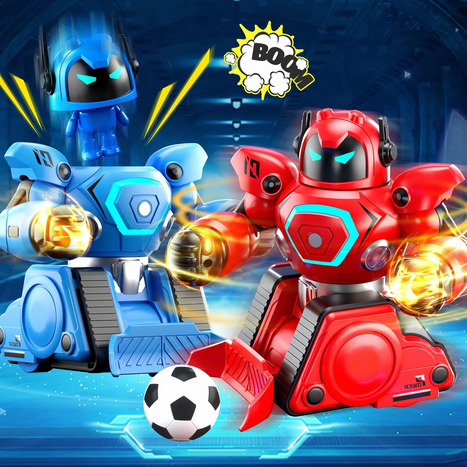 Herenear 2 Robot Kombat Telecomando per Bambini, RC Collision Robo Giocattolo, Combattimento Robot con Luce LED e Musica, Carrello da Calcio, Regali per Ragazzi Ragazze