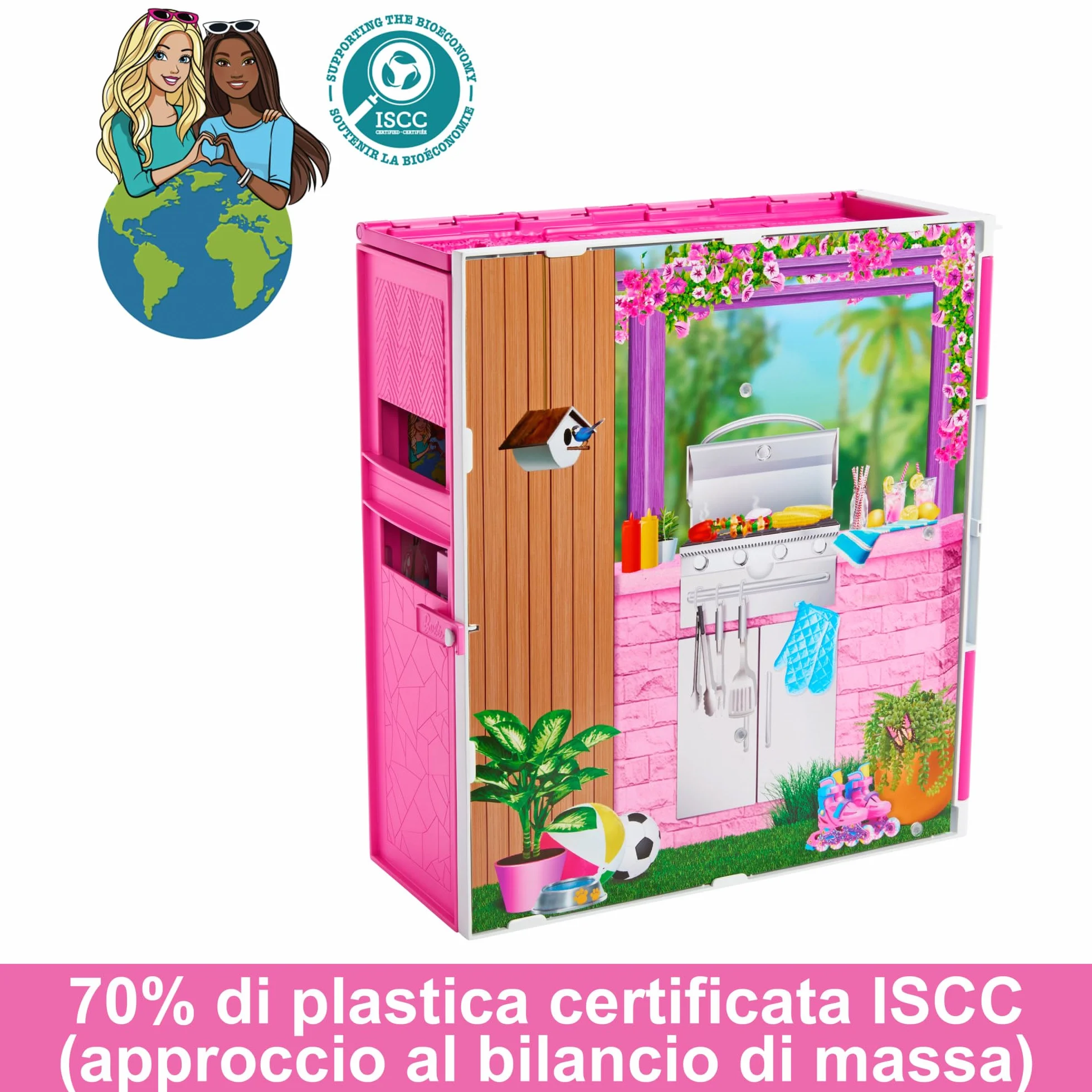 Barbie - Casa delle Vacanze, playset con 4 aree di gioco e 11 accessori decorativi inclusi, con cucina, bagno camera da letto e soggiorno, giocattolo per bambini, 3+ anni, HRJ76