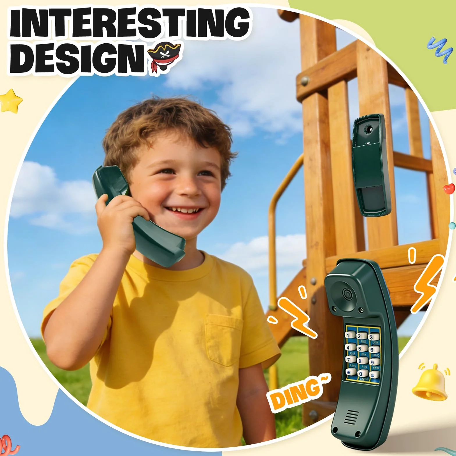Set di Accessori per Torre di Gioco, Maniglie di Sicurezza per Parco Giochi con Volante,Telescopio e Telefono Giocattolo, Maniglie per Torre Giochi per Altalene, Parco Giochi, Alberi