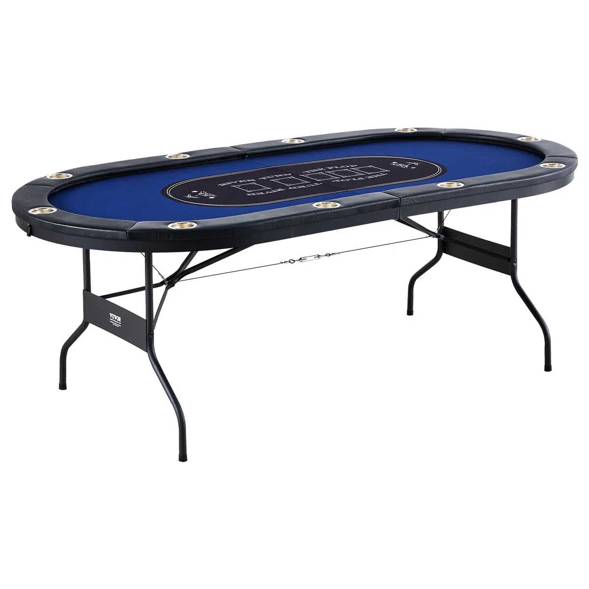 VEVOR Tavolo da poker pieghevole per 10 giocatori, portatile, con binari imbottiti e portabicchieri in acciaio inossidabile, blu (84')