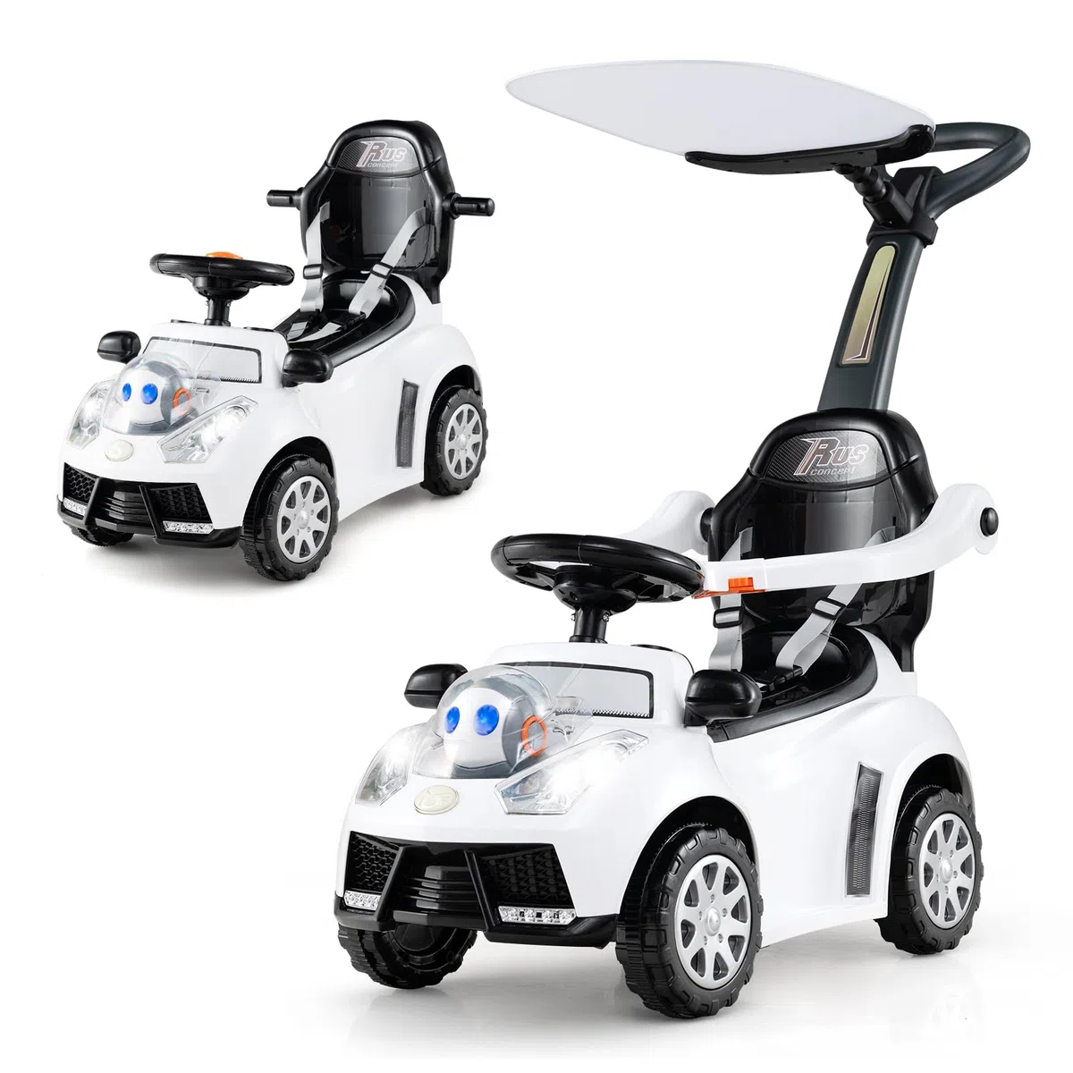 COSTWAY 3 in 1 Auto a Spinta Macchinina da Passeggio per Bambini 1+ Anni Bianco