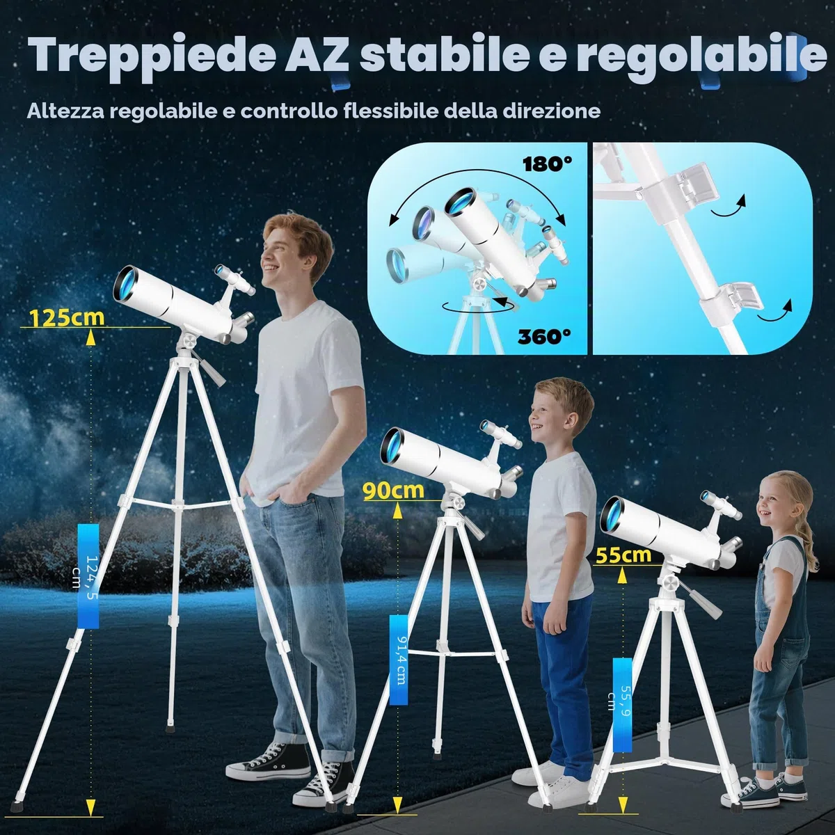 Telescopio Astronomico per Adulti, 80/500mm Telescopio Rifrattore per Principianti con Adattatore per Telefono, Adesivi Decorativi a Tema Spaziale e Treppiede