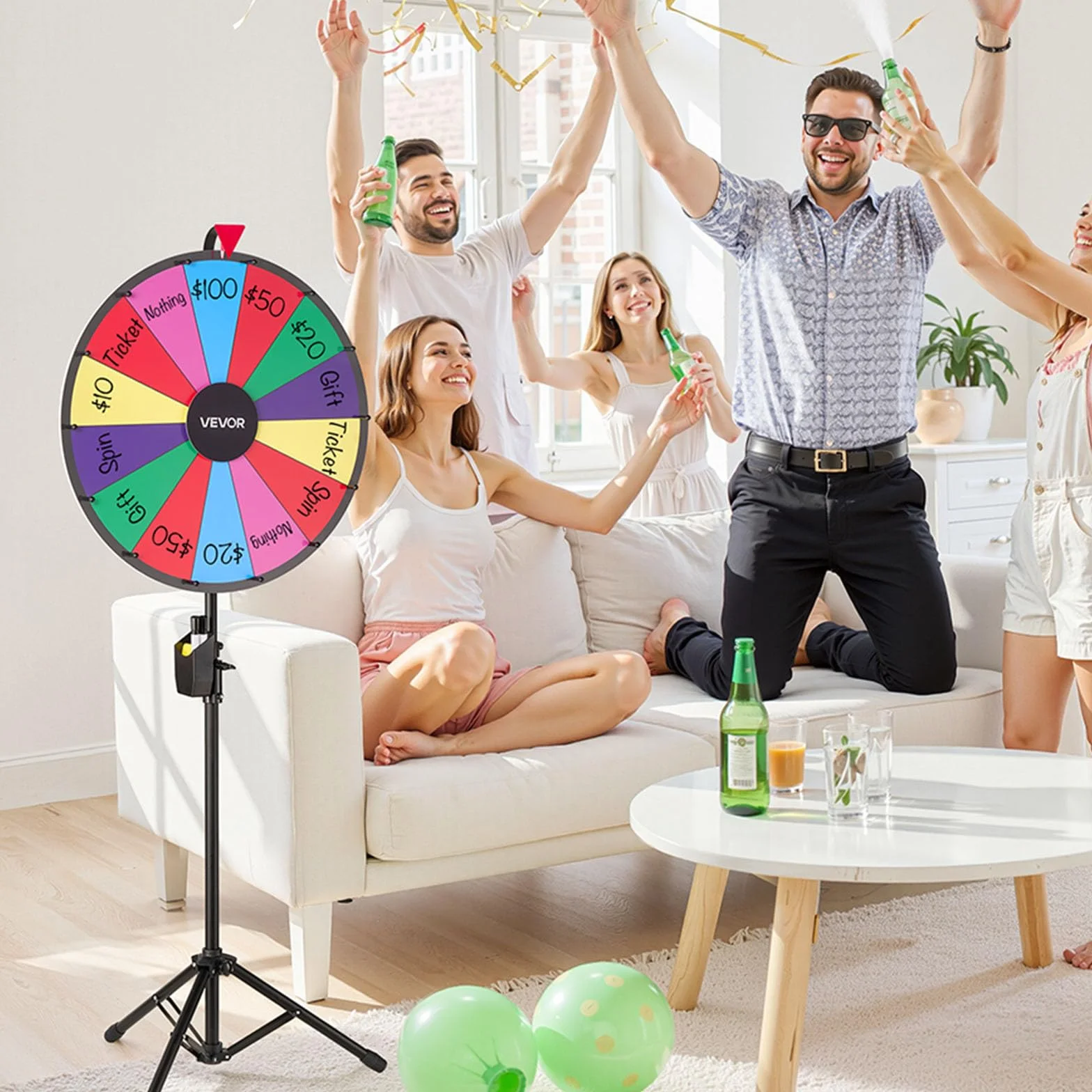VEVOR Ruota dei Premi Girevole da 610 mm, Ruota Girevole a 14 Slot con Treppiede, Altezza Regolabile, Roulette Win Fortune con Cancellabile a Secco e 2 Pennarelli, 6 Colori, per Feste, Pub, Carnevale