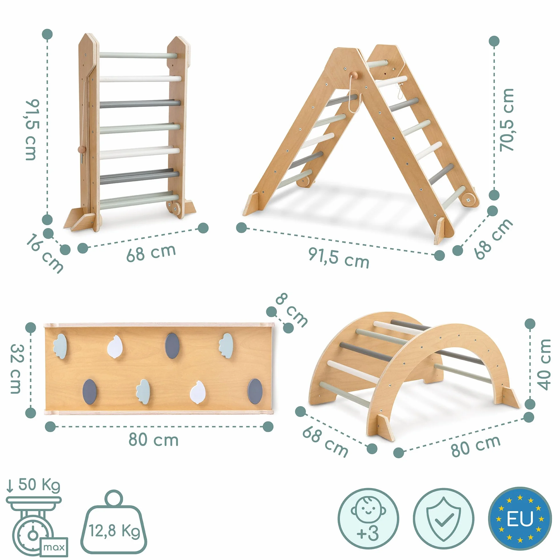 Mamabrum Triangolo Pikler Arco da Arrampicata Scivolo Doppio Lato Set Sport Montessori Pieghevole Sicuro