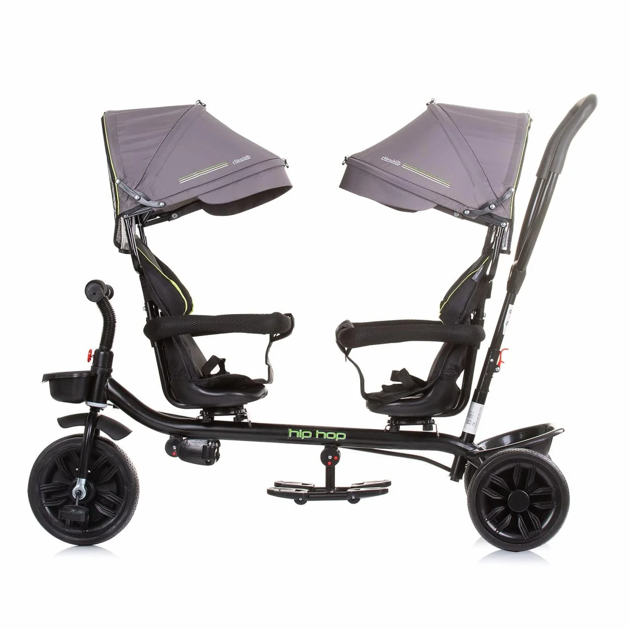 Chipolino Triciclo Hip Hop, due bambini, fino a 40 kg, sedili ruotabili a 360°, colorazione:grigio