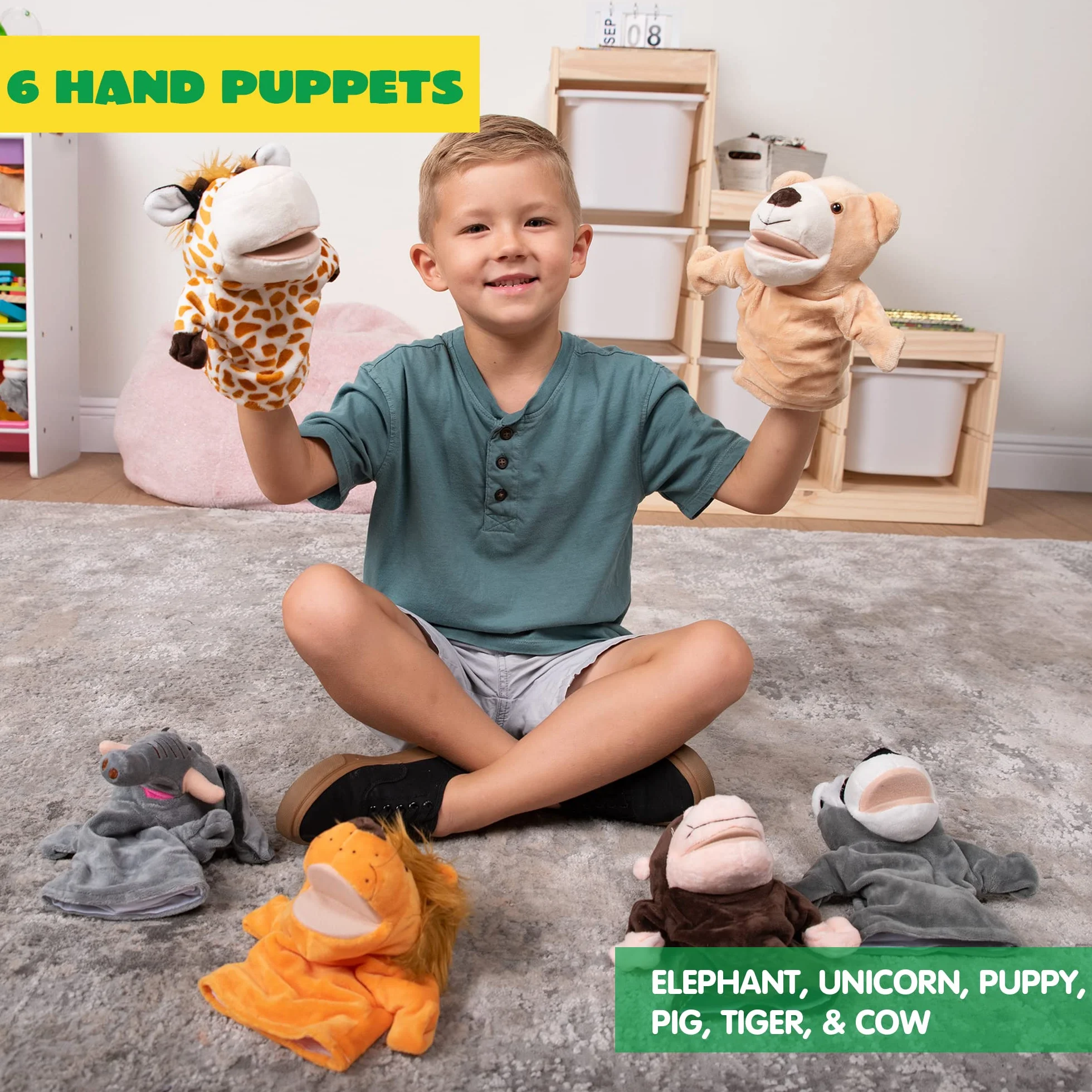 JOYIN Zoo amici Burattini di animali da mano con peluche a bocca aperta mobile (confezione da 6) per giochi fantasiosi