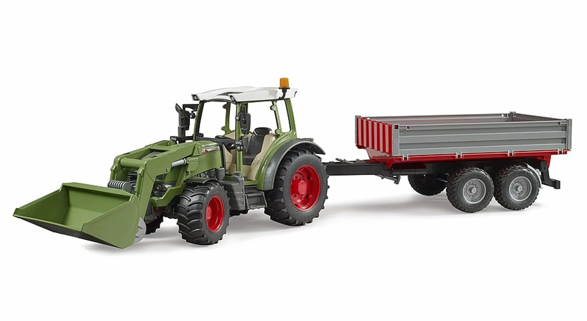 bruder 02182 - Trattore Fendt Vario 211 con caricatore frontale e rimorchio posteriore, Veicoli Agricoltura, Bulldog, Trattore, Rimorchio, Ribaltabile, Giocattoli dai 3 anni in su