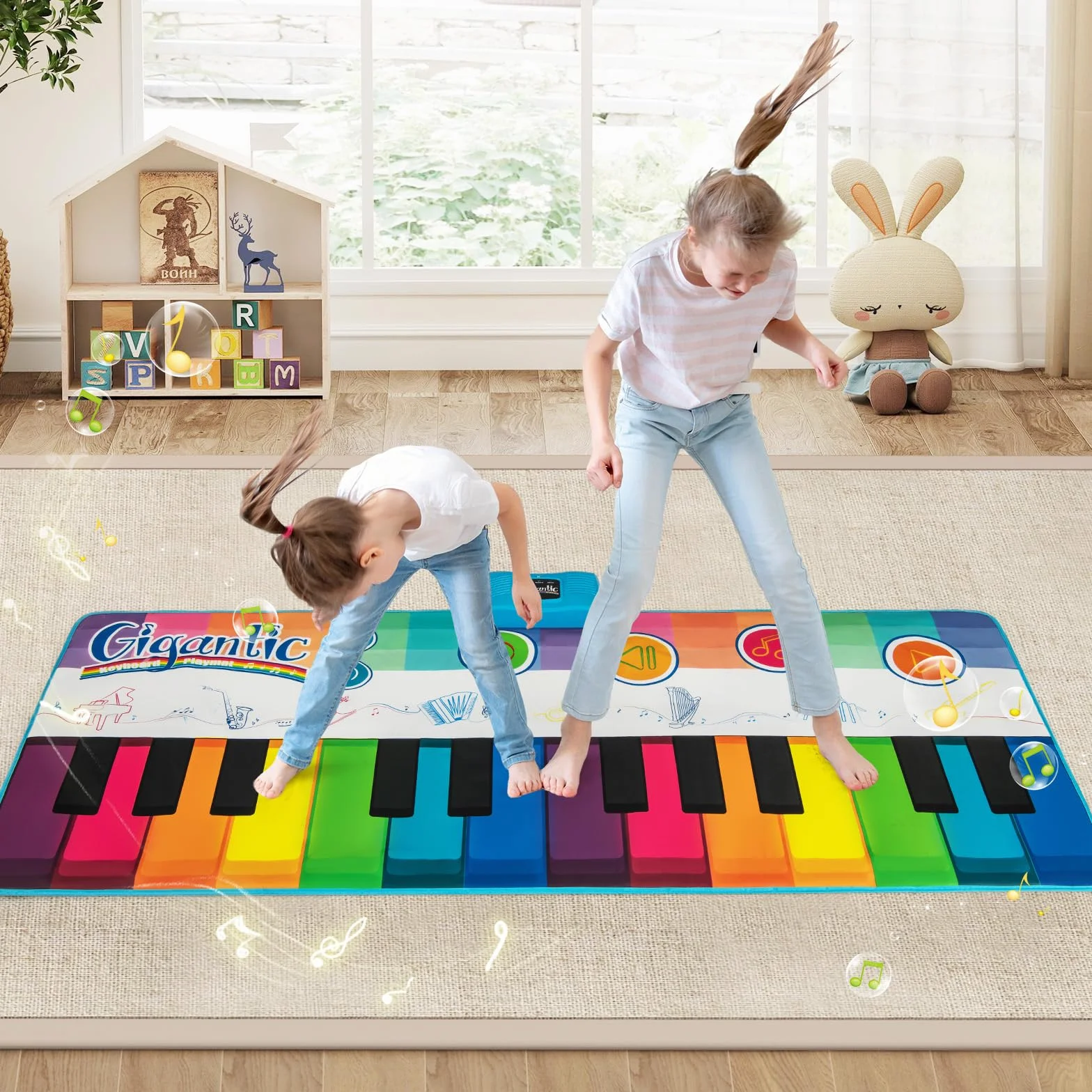 GYMAX Tappeto Pianoforte da 181 CM, Grande Tappeto da Ballo con Pianoforte a Tastiera con 24 Tasti, 8 Suoni di Strumenti, 10 Canzoni, Riproduzione e Volume Regolabile, per Bambini 3+ Anni