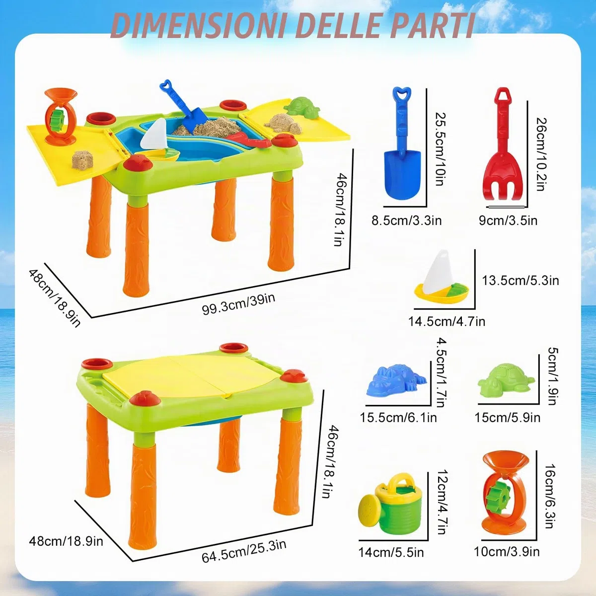 deAO Tavolo da Sabbia e Acqua per Bambini, Giochi da Sabbiera Esterno e Giardino con accessori, Sicurezza e Creatività, Ideale per Spiaggia e Cas