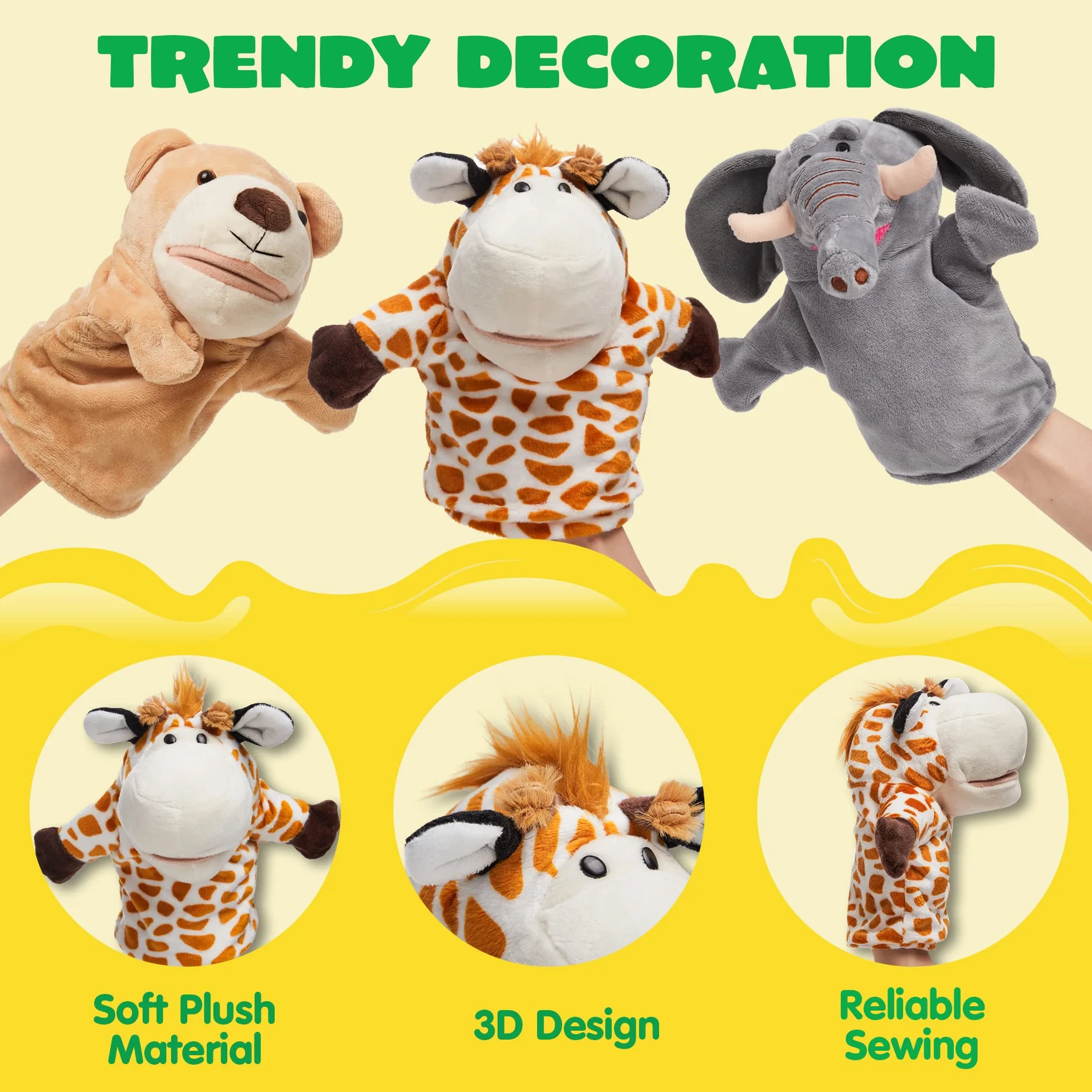 JOYIN Zoo amici Burattini di animali da mano con peluche a bocca aperta mobile (confezione da 6) per giochi fantasiosi