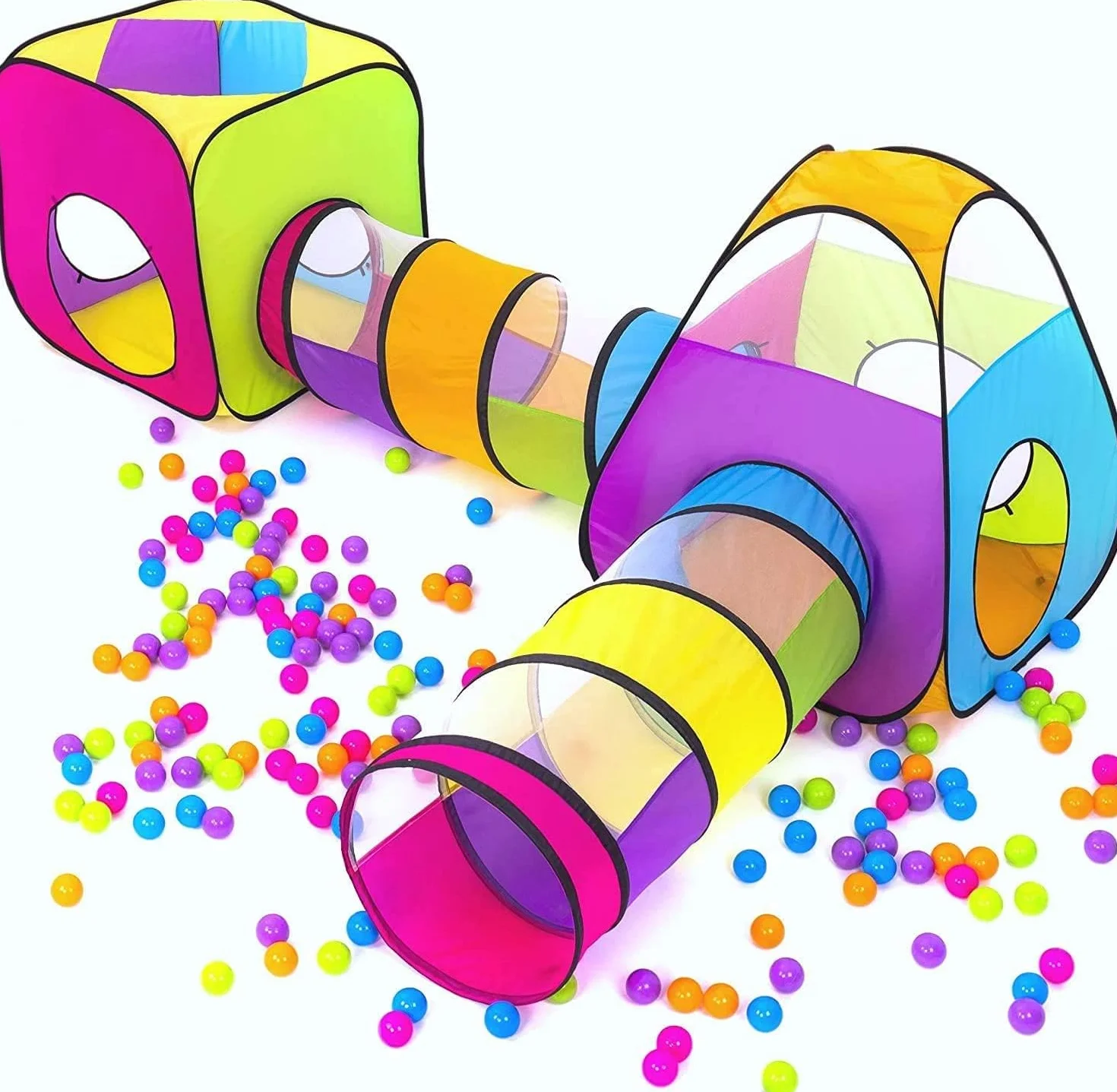 Tenda e Tunnel da Gioco Bambini 4 in 1 Pop Up con Ball Pool e Borsa Trasporto