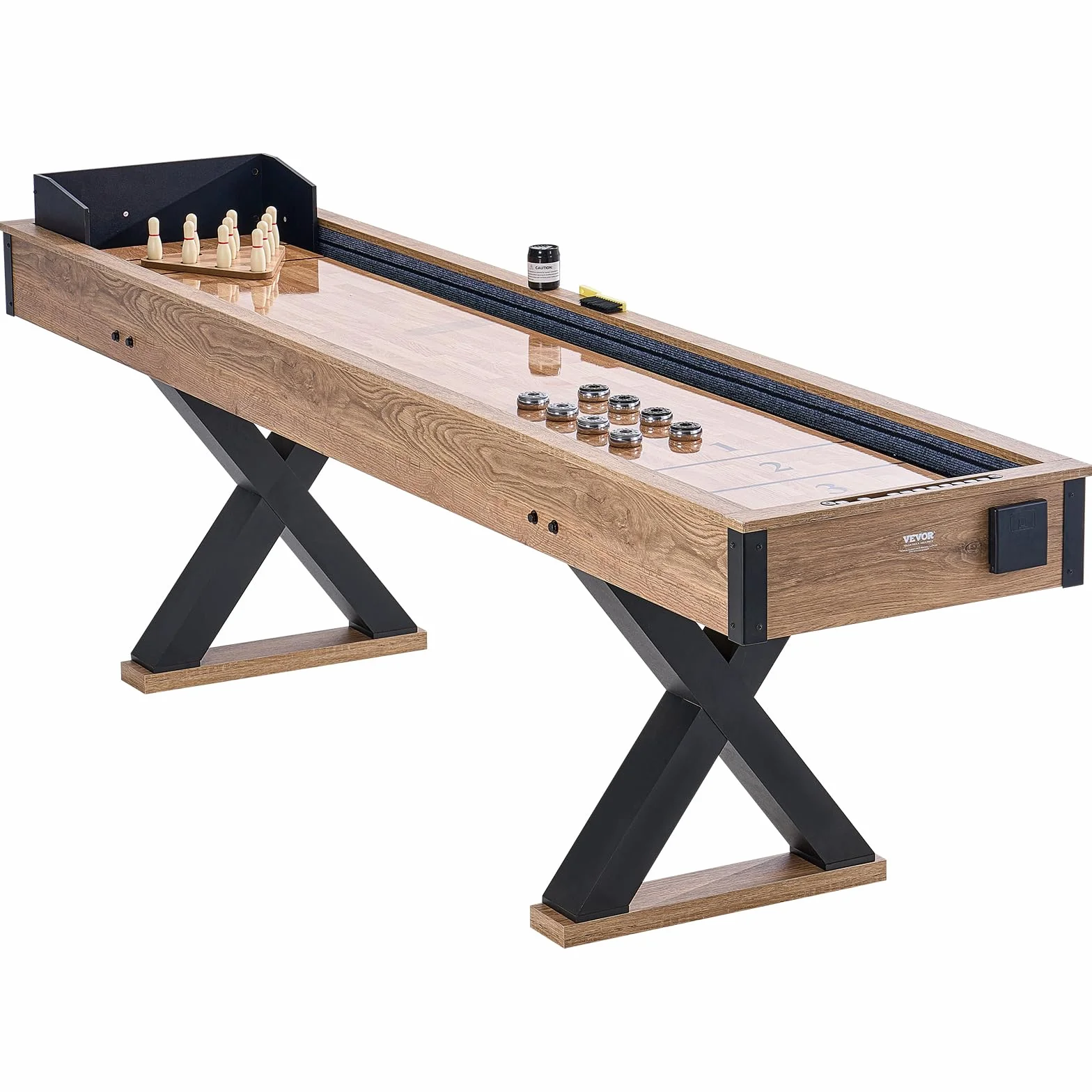 VEVOR Tavolo da Shuffleboard 274 cm per Giochi da Tavolo Giochi a Gruppo, Set Gioco di Shuffleboard Bowling 2 in 1, con Campo da Gioco Antigraffio, Gambe, 8 Dischi, Set da Bowling da Tavolo, Feste