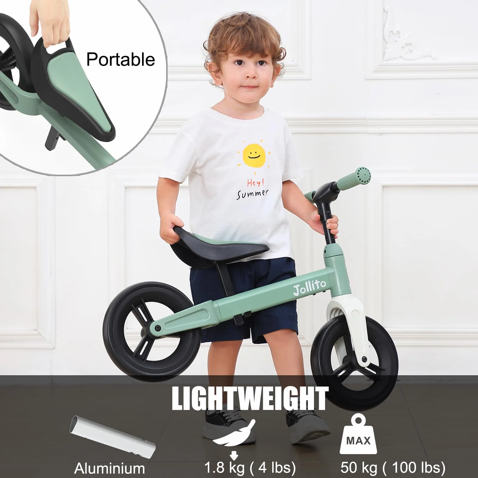 JOLLITO Baby Balance Bike, Giocattoli per bambini in bicicletta per 18-48 mesi di età Ragazza e ragazzo regali, Leggero senza pedali Training Bike, ruota da 9 pollici e telaio in alluminio