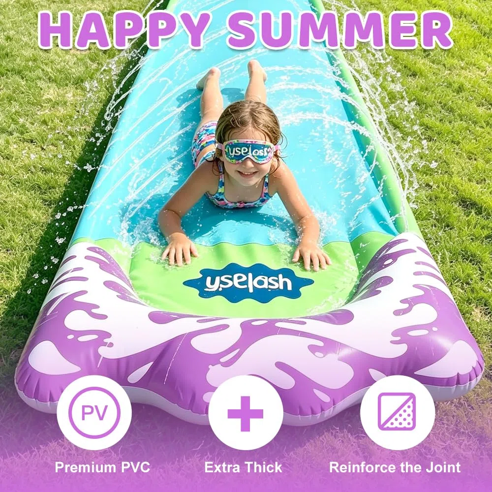 Scivolo D'acqua 480x70cm con Spruzzatori, Tappetino Acquatico con 2 Bodyboard