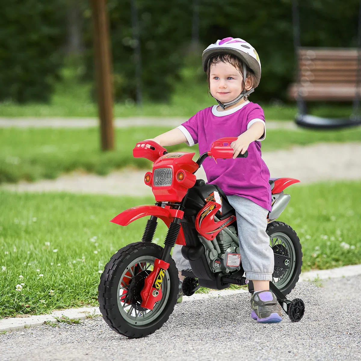 HOMCOM Moto Elettrica per Bambini 3-6 Anni, Moto Cross in Plastica PP con Ruote, Fari e Musica, 102x58x66 cm, Rosso e Nero