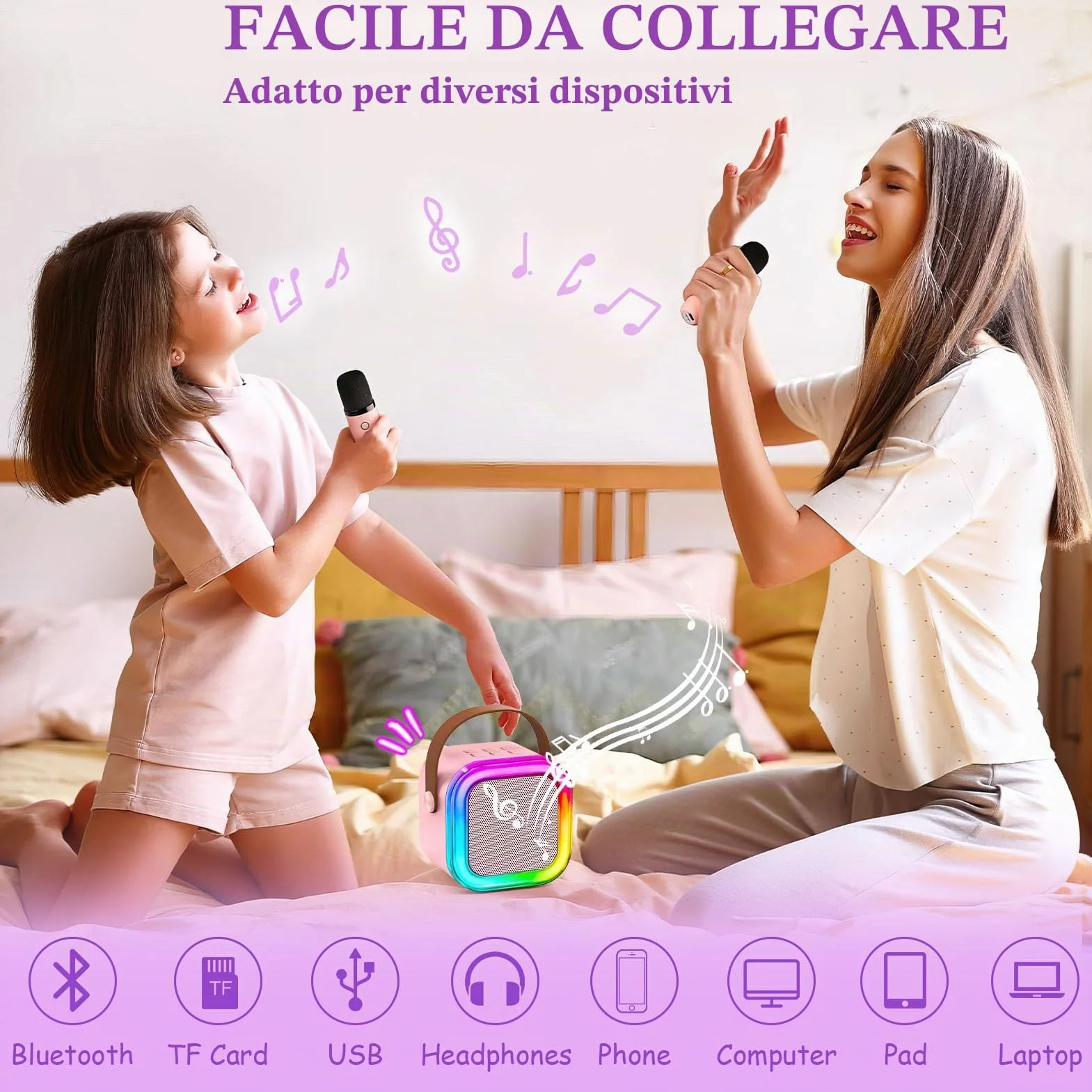 Regali Unicorno per Ragazze 6 7 8 9 10 Anni Macchina Karaoke Bambini Microfono con Altoparlante Coperta Luminosa Unicorno Lampada Notturna Cerchietto Braccialetti Regalo Compleanno Giocattolo Ragazze