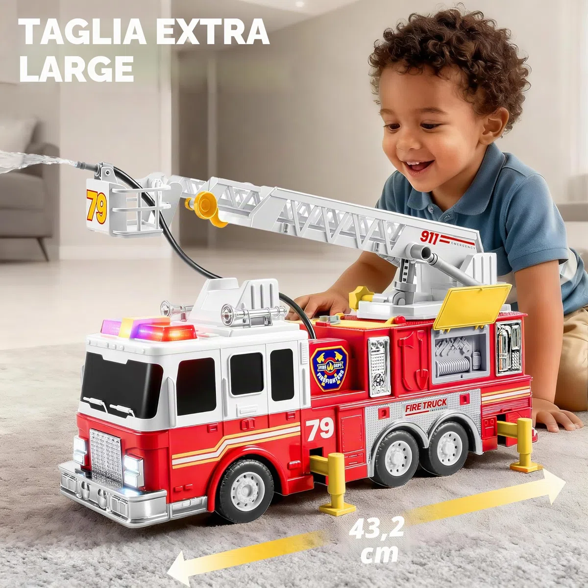 JOYIN Grande Autopompa Giocattolo 83 cm, Vigili Del Fuoco, Luci, Sirene