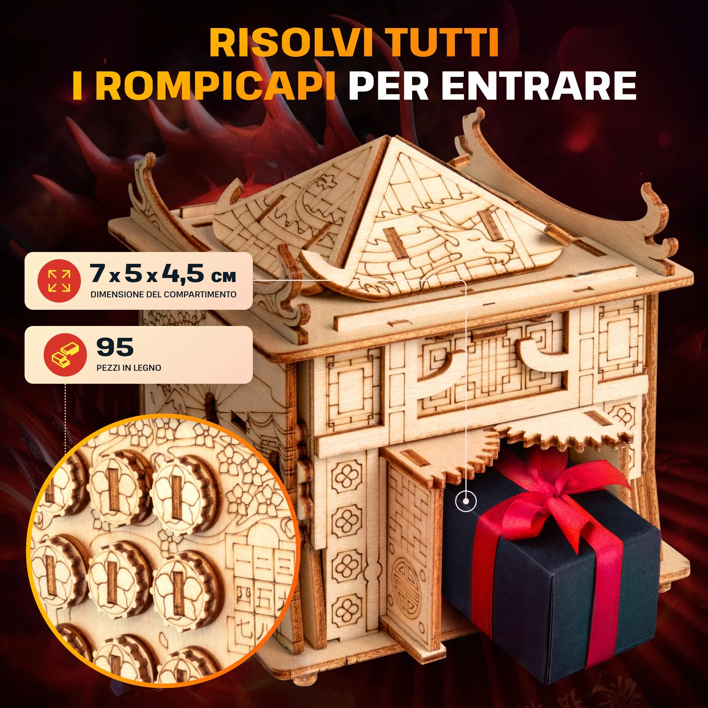 ESC WELT House of Dragon - Puzzle 3d in Legno - Rompicapo in Legno Difficile - Escape Room Gioco da Tavolo - Scatola Segreta Rompicapo con Scompartimento Nascosto - Giochi di Logica per Adulti