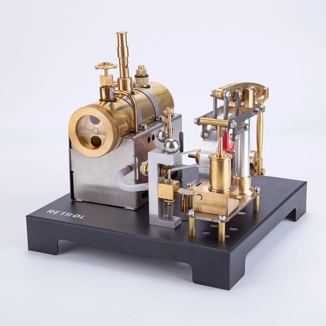 NULA Set da costruzione modello di motore a vapore a trave, mini motore in metallo retrò in metallo modellismo macchina a vapore stazionaria con caldaia orizzontale per gli amanti delle macchine a