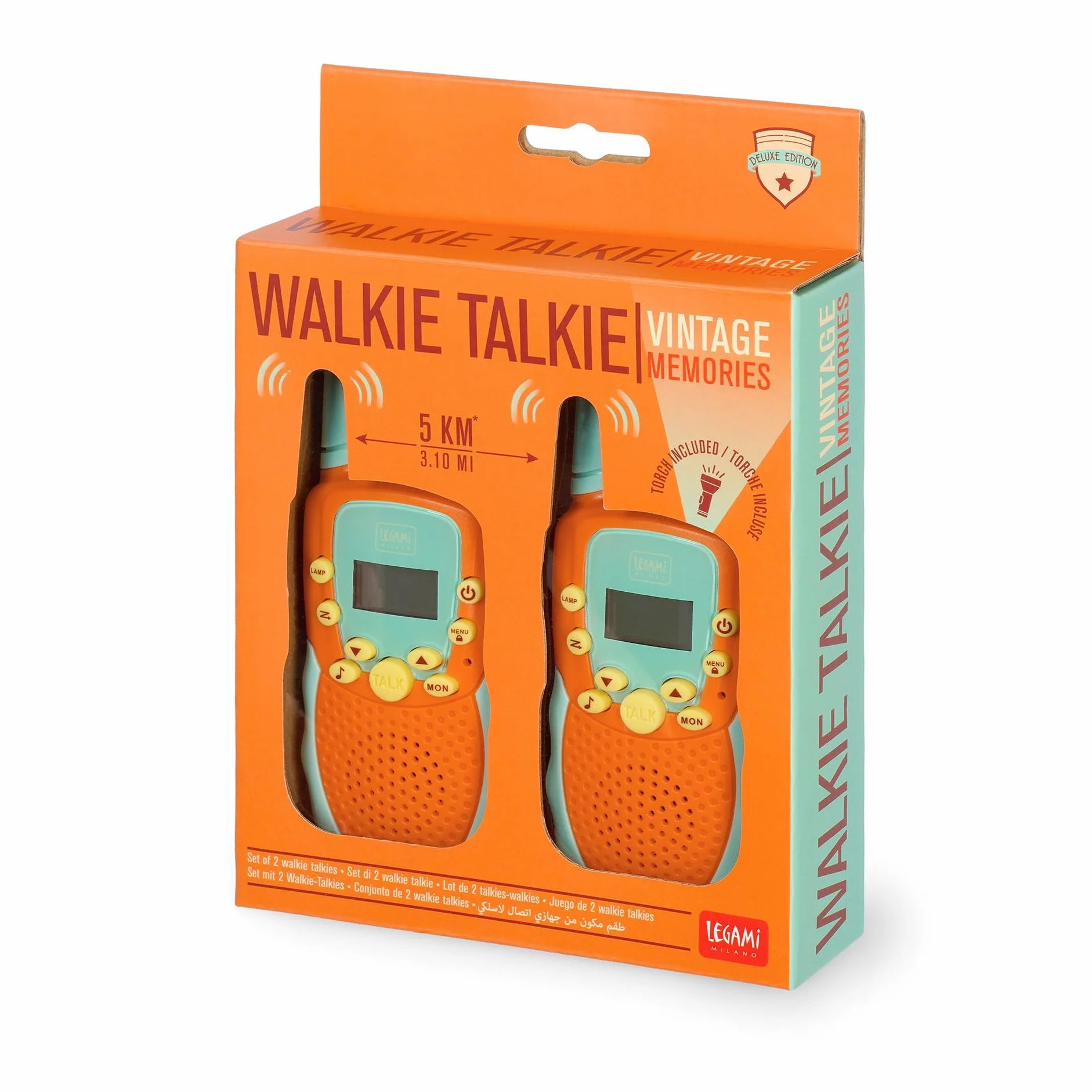Legami - Set di 2 Walkie Talkie, Ricetrasmittenti con 8 Canali, Trasmettono fino a 3-5 km in Spazio Aperto, Volume Regolabile, Radio per Comunicare a Distanza, Ideal Regalo, 4 x 14 x 2 cm