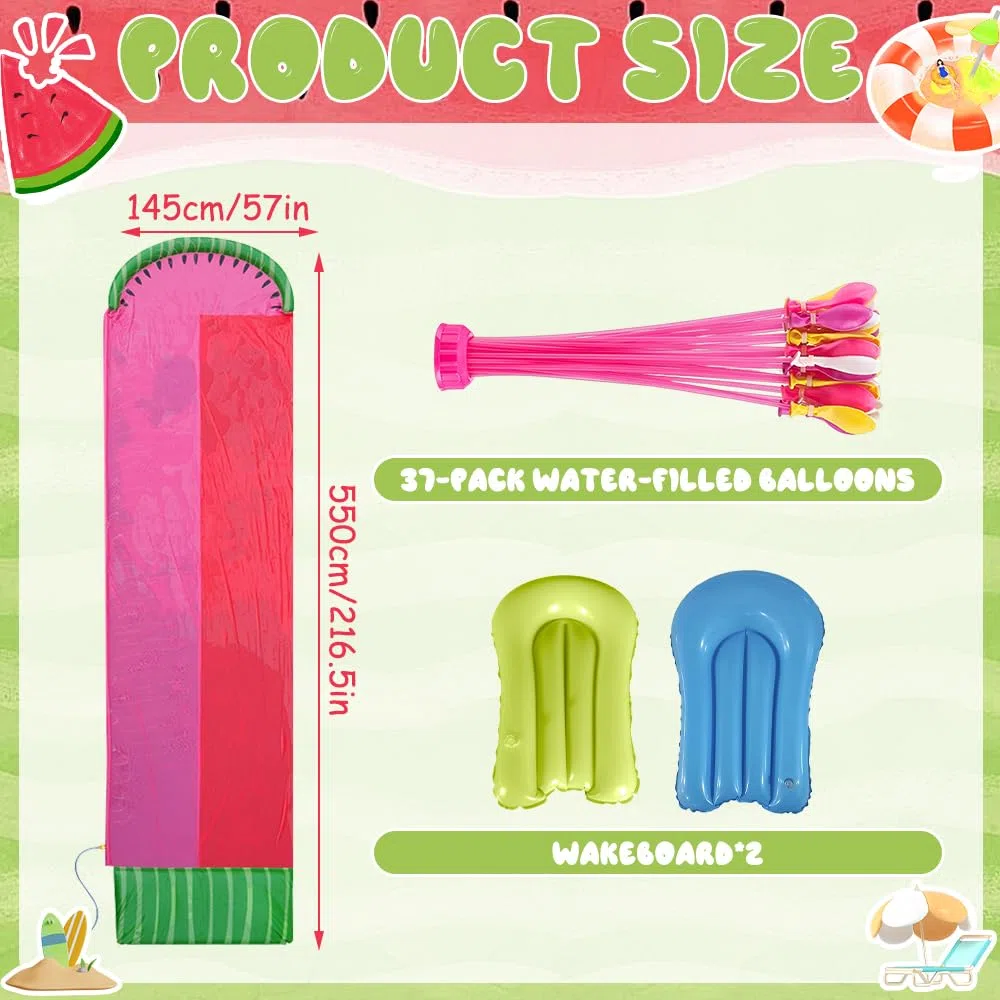 Scivolo ad Acqua 480cm x 140cm Doppio da Giardino con Irrigatore 2 Bodyboards per Adulti Bambini Estate