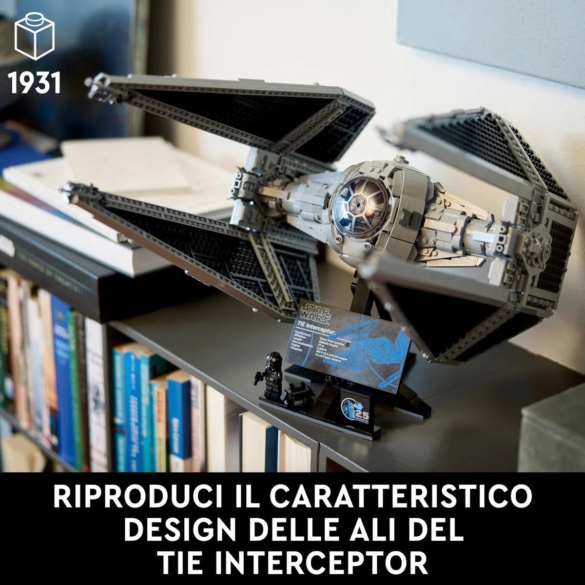 LEGO Star Wars TIE Interceptor, Modellino da Costruire di Starfighter Ultimate Collector Series con Espositore, Minifigure e Mattoncino del 25 Anniversario, Regalo per Adulti, Collezione UCS 75382