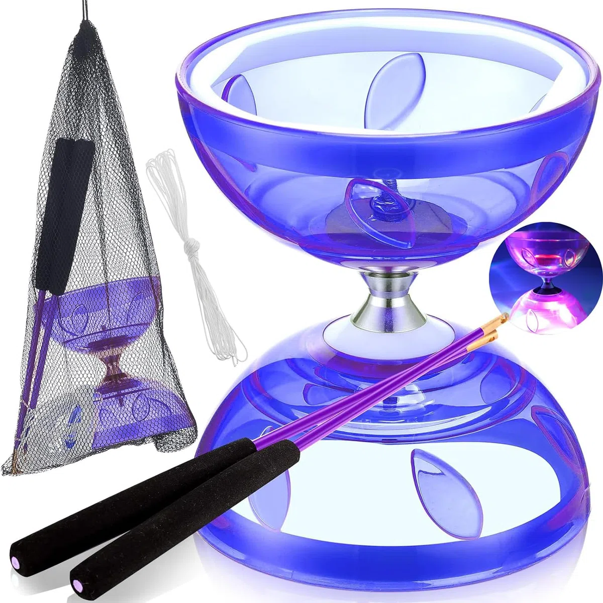 Diabolo LED z łożyskami kulkowymi, świecący w ciemności, 4 kolory, dla dzieci i dorosłych, profesjonalny