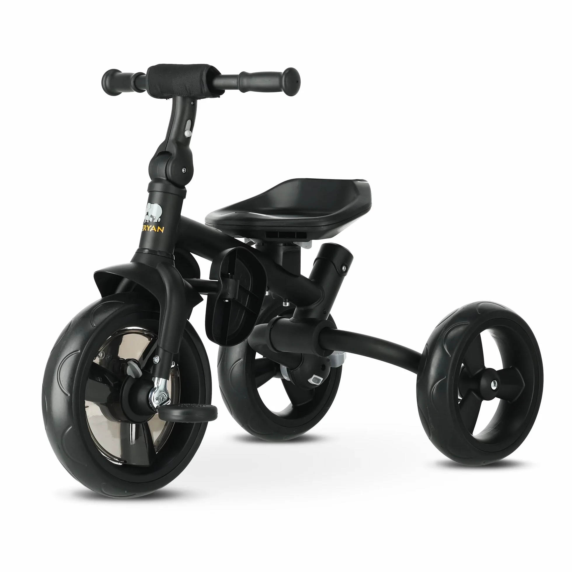 Deryan Explorer Triciclo da 9 Mesi fino a 25 kg – Triciclo per Bambini con Maniglione di Spinta – Sedile Girevole – Tettuccio Estensibile con Protezione Solare – Nero