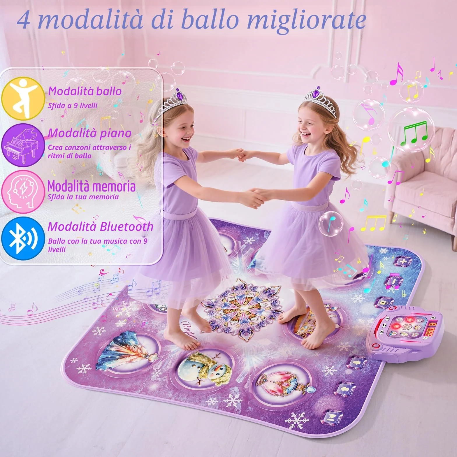 Tappetino da ballo bambini giocattolo regalo bambine,Dance Mat a 8 pulsanti con Bluetooth,4 modalità di gioco,musica integrata,regalo di compleanno e Natale per la principessa viola,età 3 4 5 6-8 anni