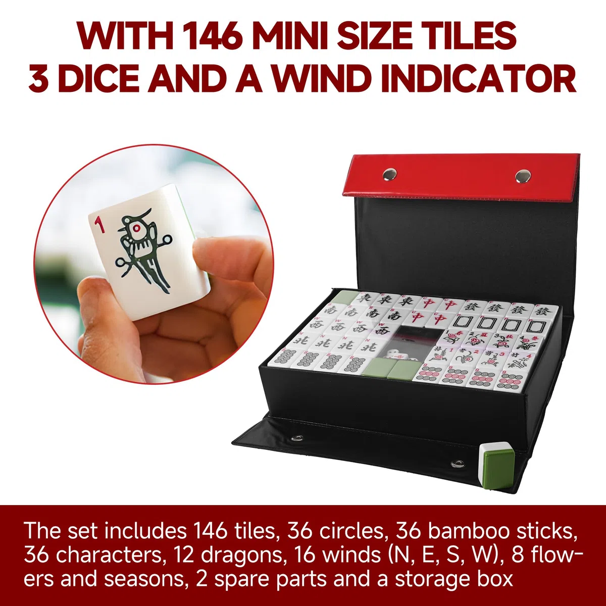Nisorpa Majong Cinese Set Completo 144 Pezzi Mah Jongg Piastrelle Medie Gioco Da Viaggio e Feste