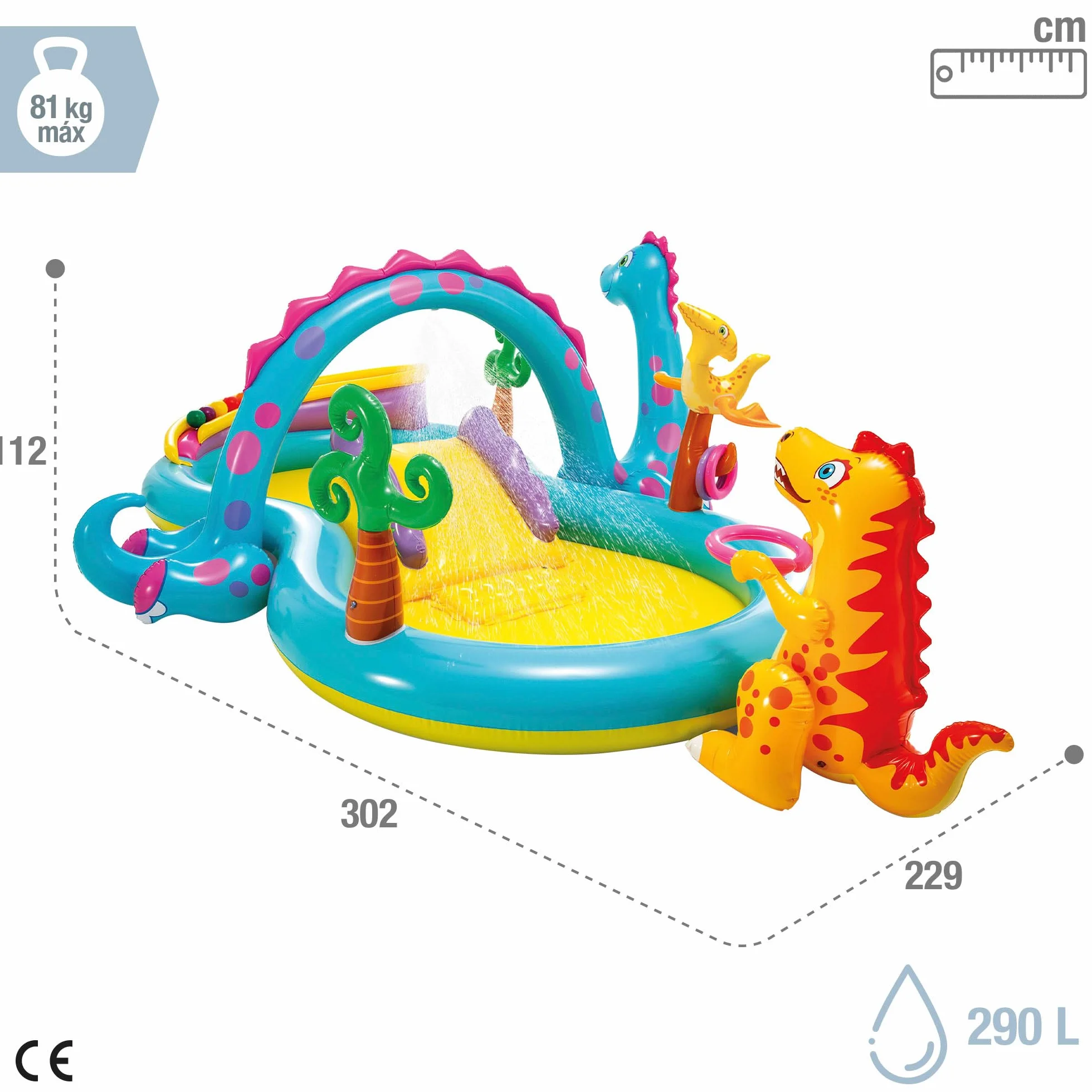 Intex 57135NP - Piscina Gonfiabile Play Center Dinoland, Vinile, Multicolore, 302x229x112 cm