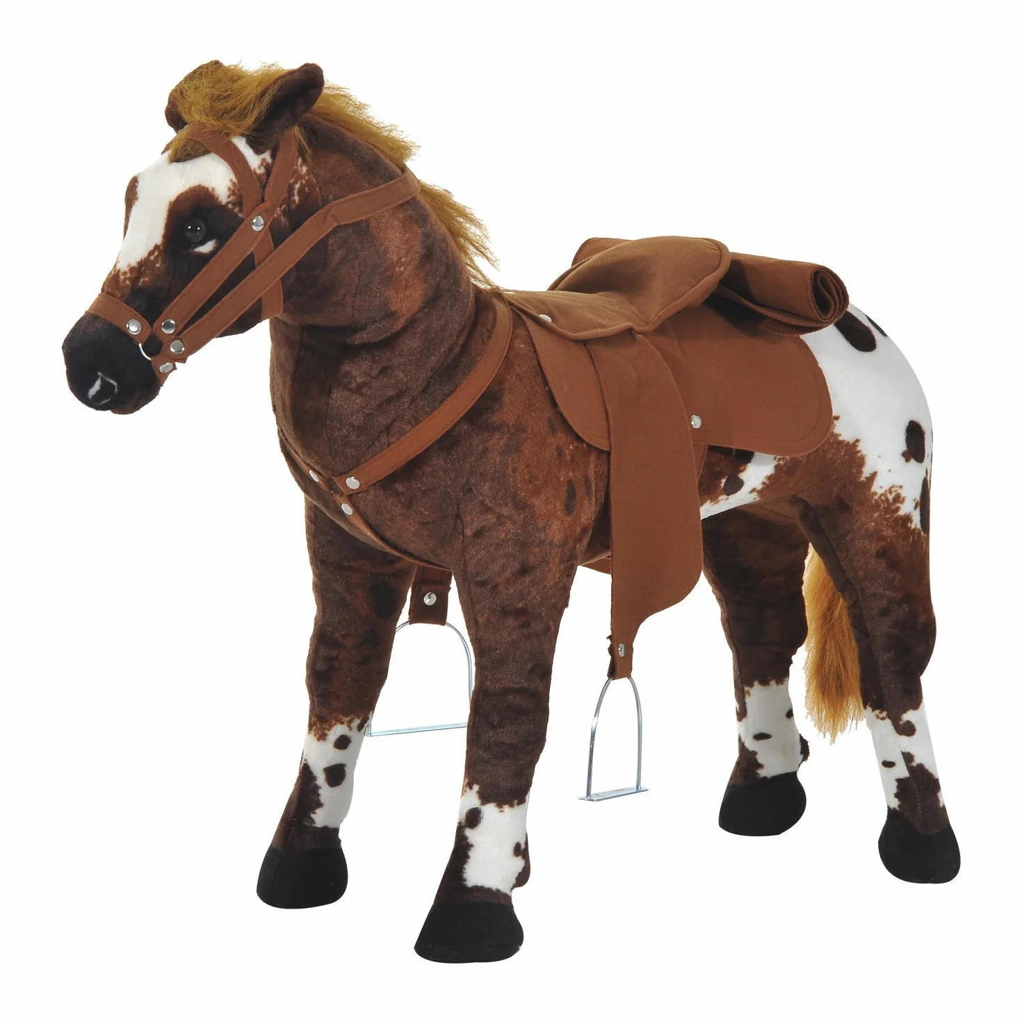 HOMCOM Cavallo a Dondolo per Bambini 2+ Anni con Nitrito Realistico, Sella e Staffe, Cavallo Giocattolo in Peluche e Metallo, 85x28x60 cm, Marrone