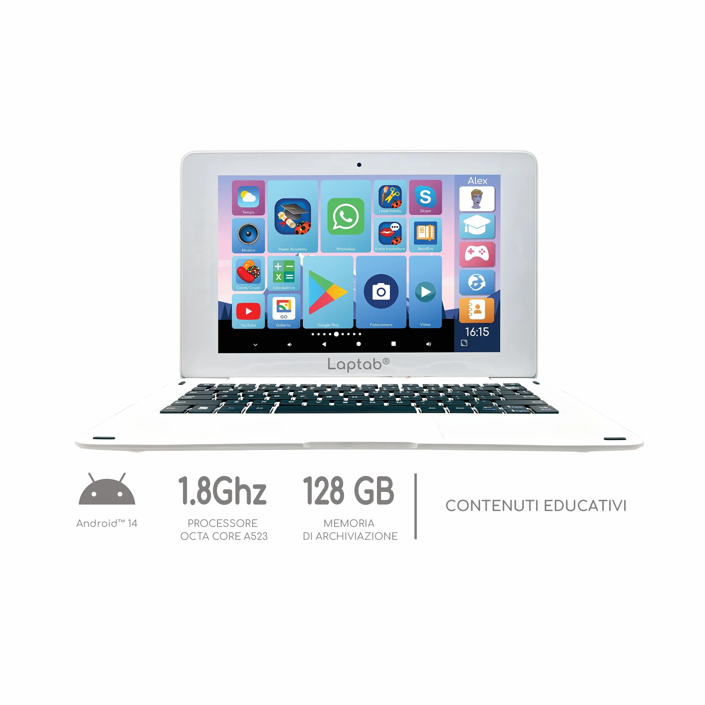 Lexibook LAPTAB® 10, Laptop con touch screen, Progettato per tutta la famiglia, Contenuti educativi e divertenti, Powered by Android™, Controllo genitori, Ultra sottile e leggero, LT10IT