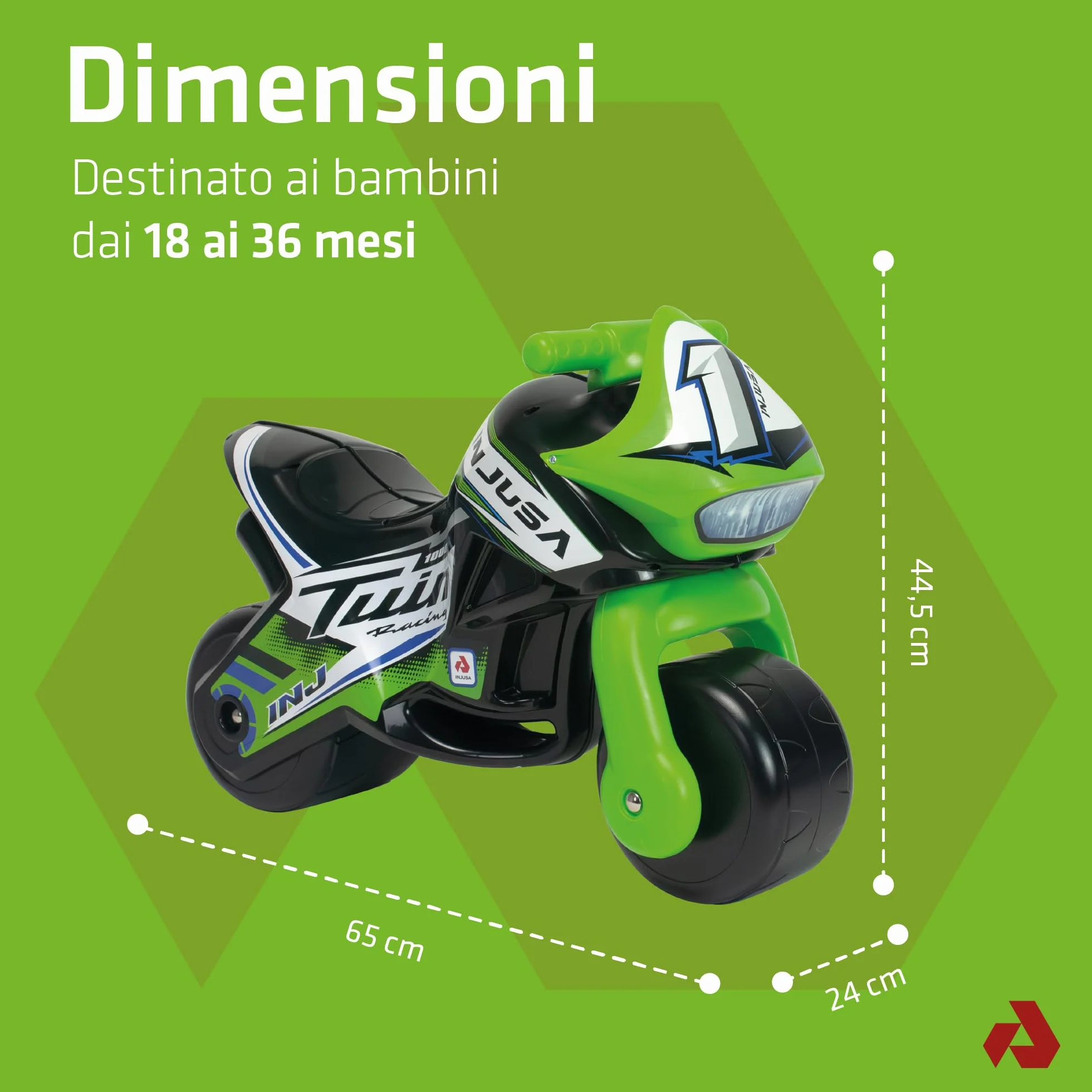 Moto per Bambini 18-36 Mesi Moto Bambino 3 Anni Ruote Larghe Stabile Senza Pedali - Primi Passi Bimbi - Ergonomica Maniglia Trasporto + Design Nero - INJUSA