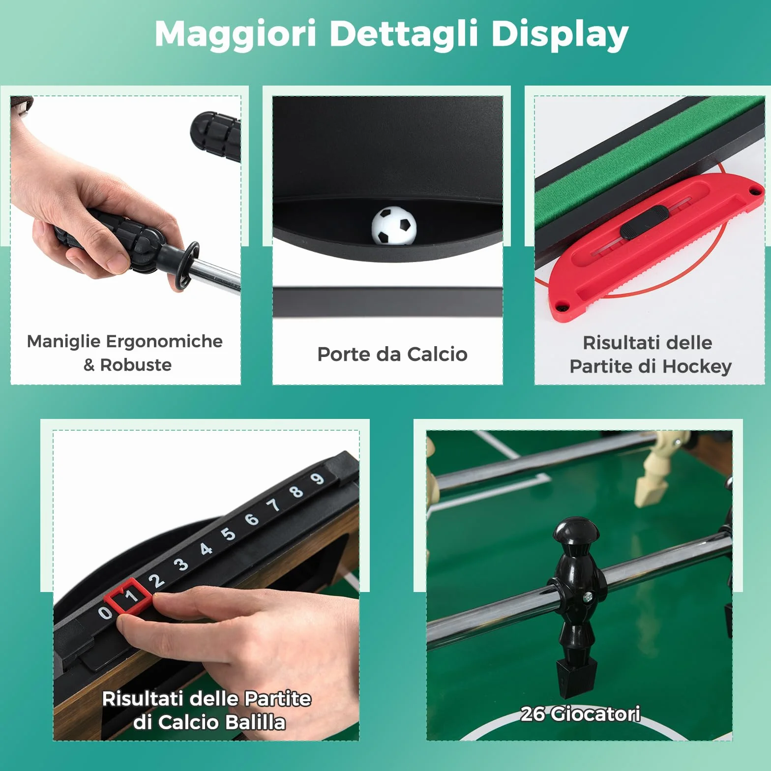 COSTWAY 12 in 1 Set da Tavolo per Giochi Combo, Tavolo Multiuso con Calcio Balilla Air Hockey Biliardo Ping Pong Scacchi Bowling, Set Combinato per Giochi Multipli